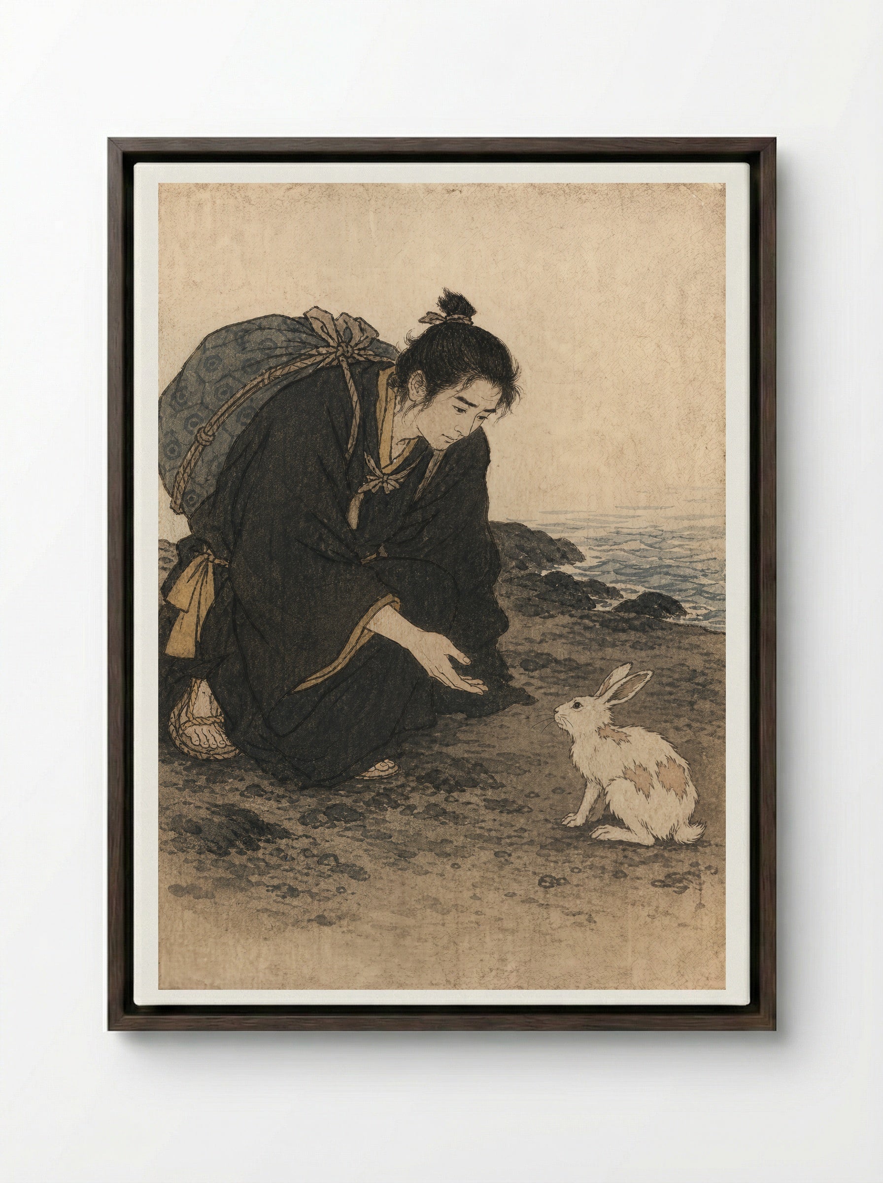 The White Hare of Inaba: The One Who Stopped - Framed Canvas Dark Wood