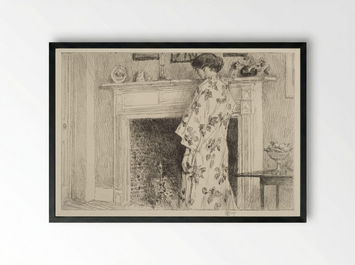 The White Kimono - Childe Hassam - Framed Print Black