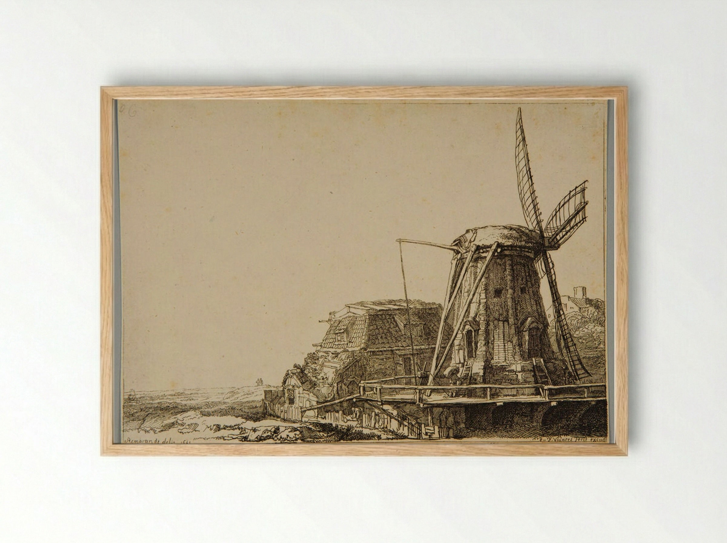 The Windmill (After Rembrandt) - François Vivares - Framed Print Wood