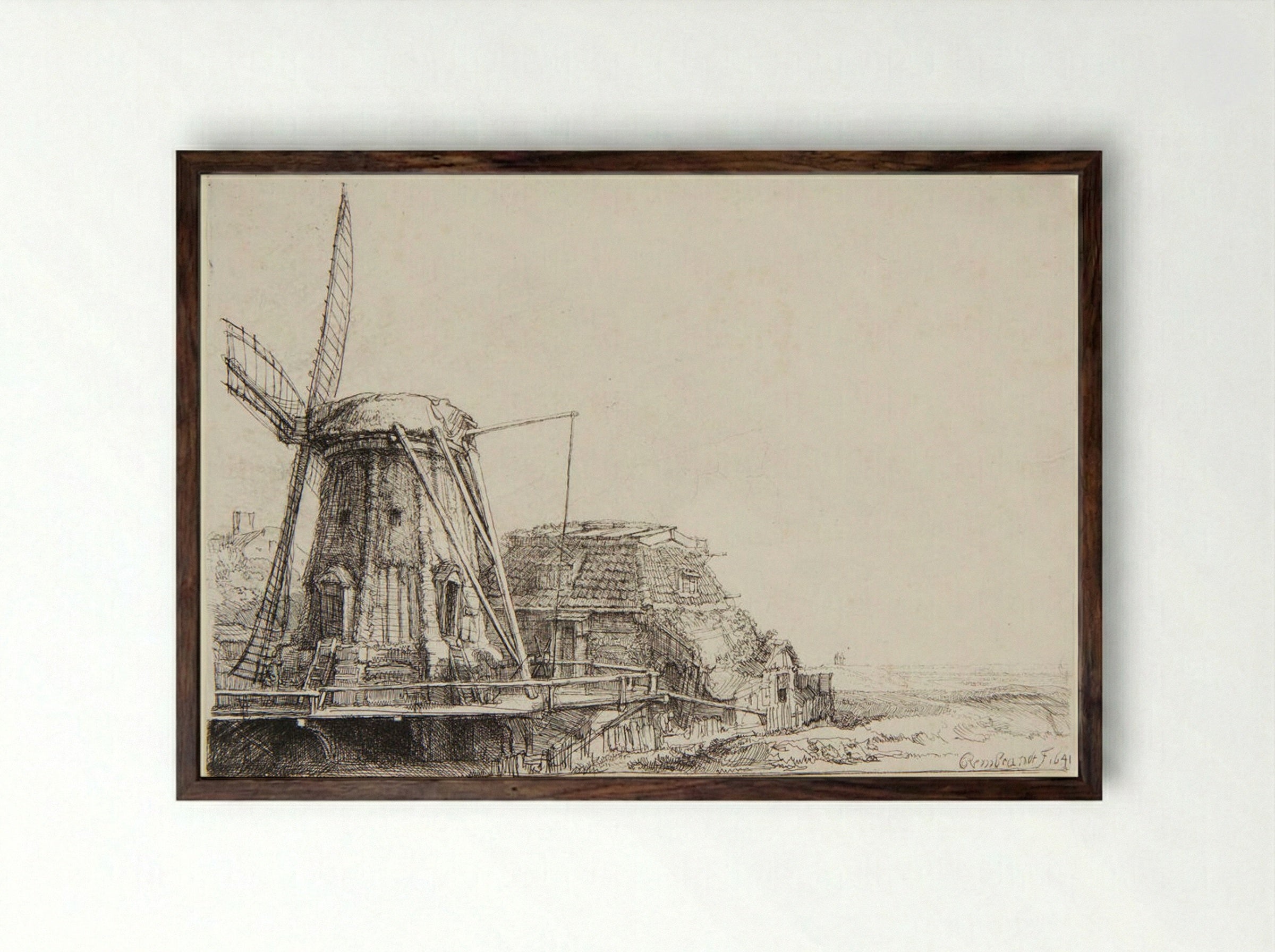 The Windmill - Rembrandt Harmensz. van Rijn - Framed Print Dark Wood