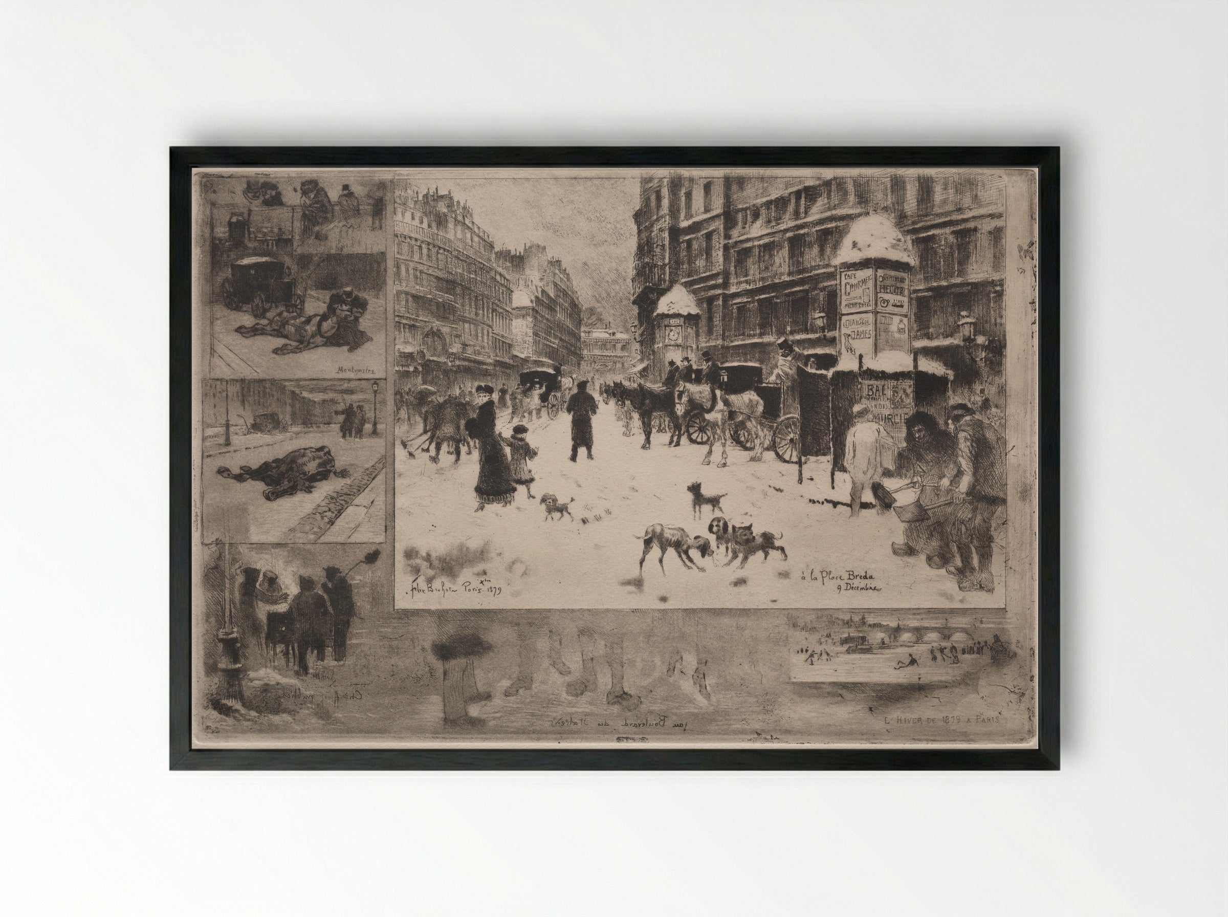 The Winter of 1879 in Paris - Félix Hilaire Buhot - Framed Print Black