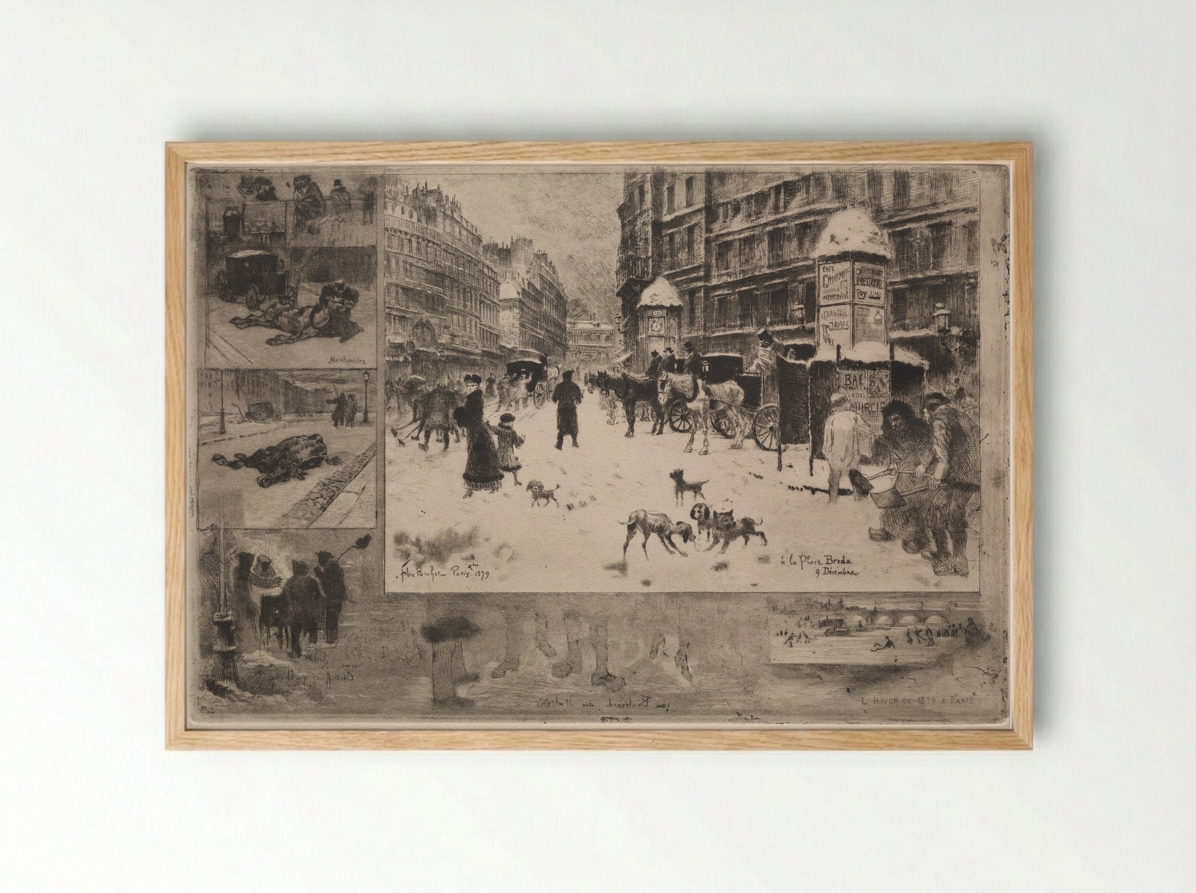 The Winter of 1879 in Paris - Félix Hilaire Buhot - Framed Print Wood