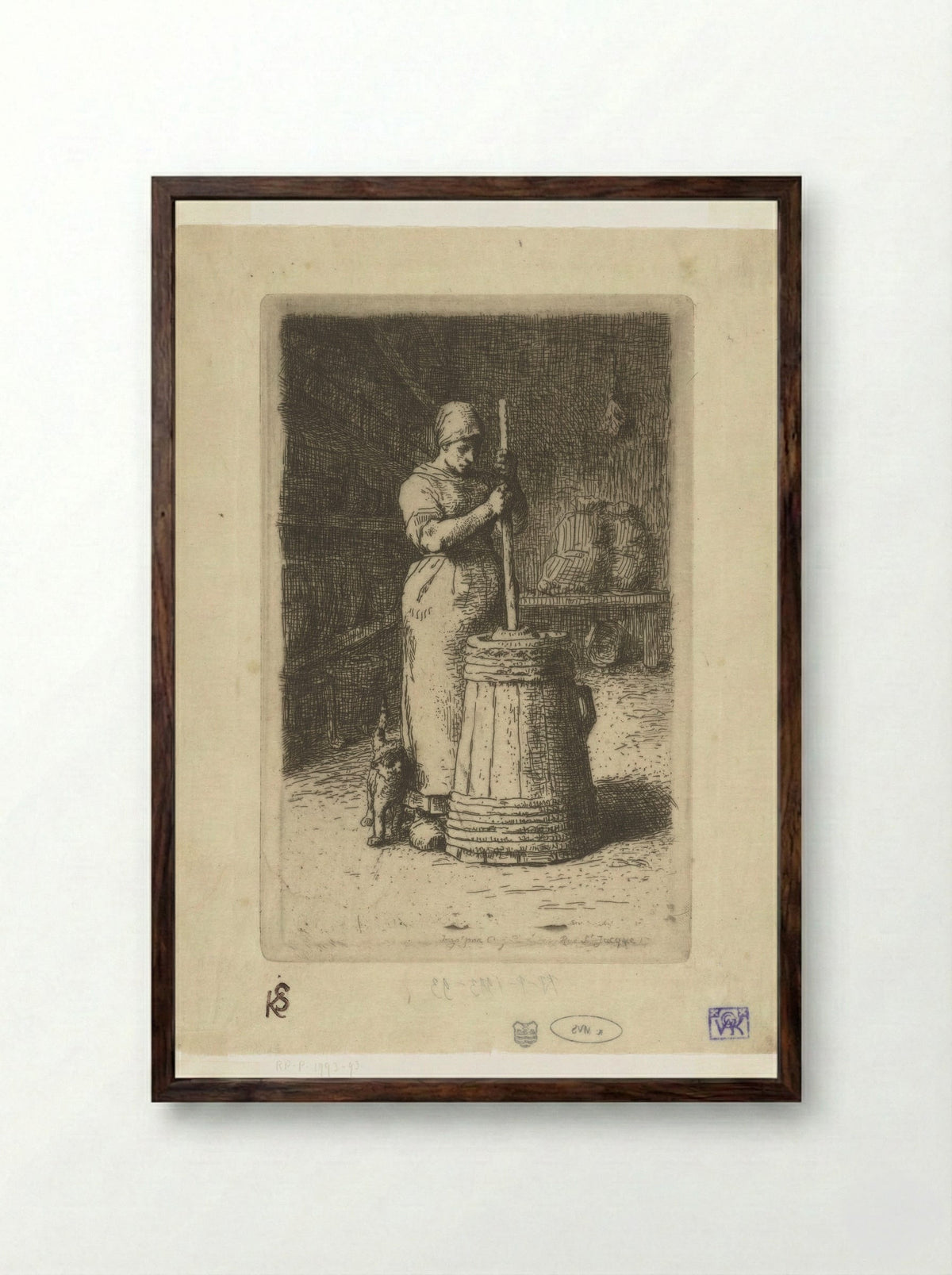 The Woman Churning - Jean-François Millet - Framed Print Dark Wood