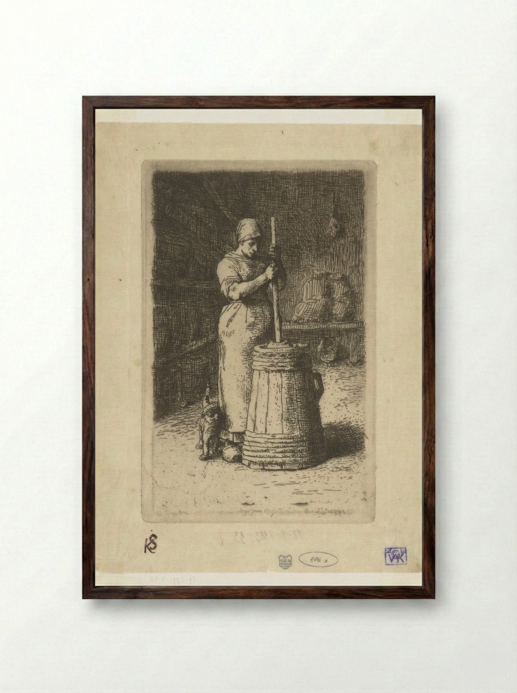 The Woman Churning - Jean-François Millet - Framed Print Dark Wood