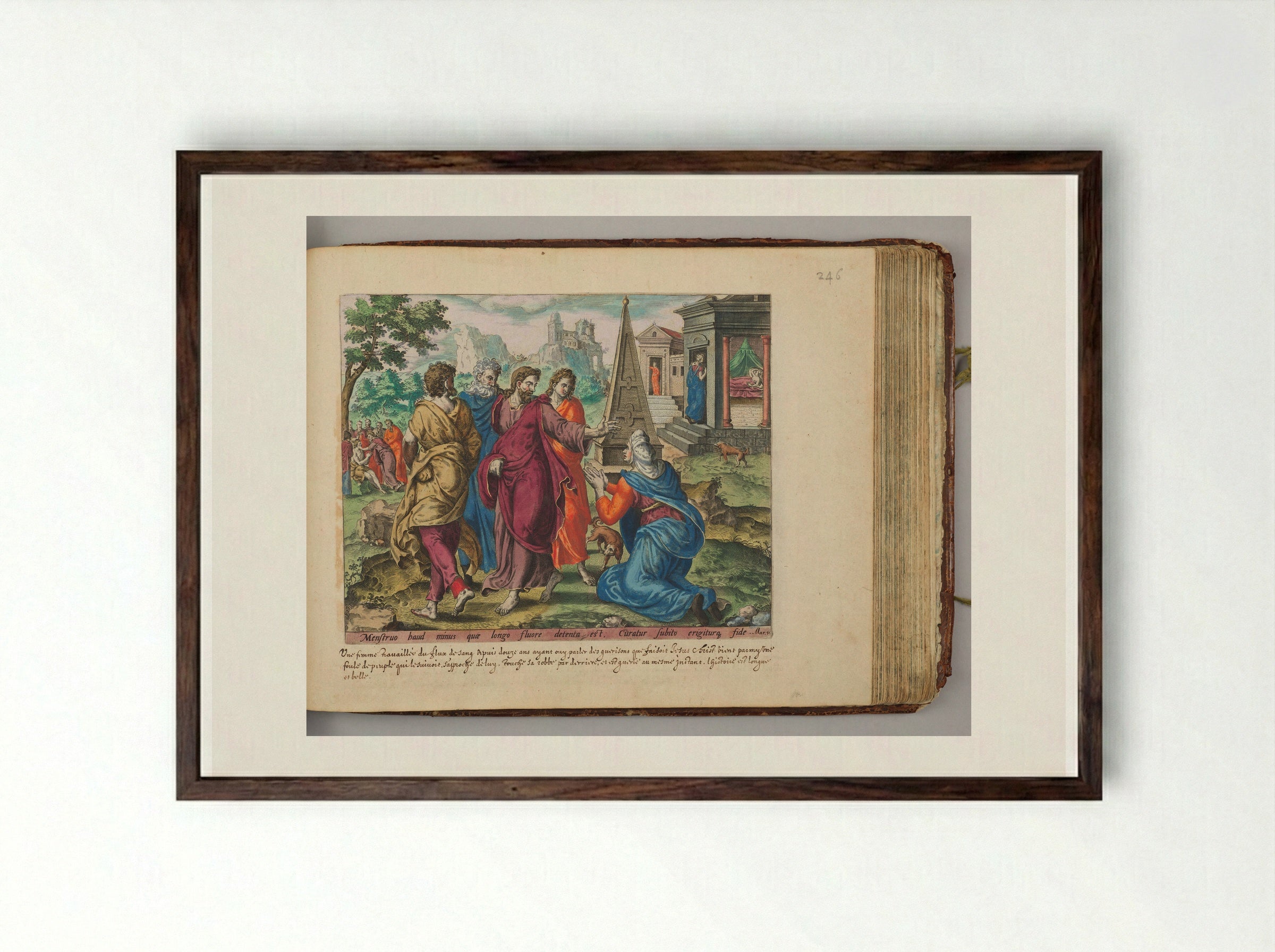 The Woman Who Was Cured of the Issue of Blood - Hans Collaert the Elder - Framed Print Dark Wood
