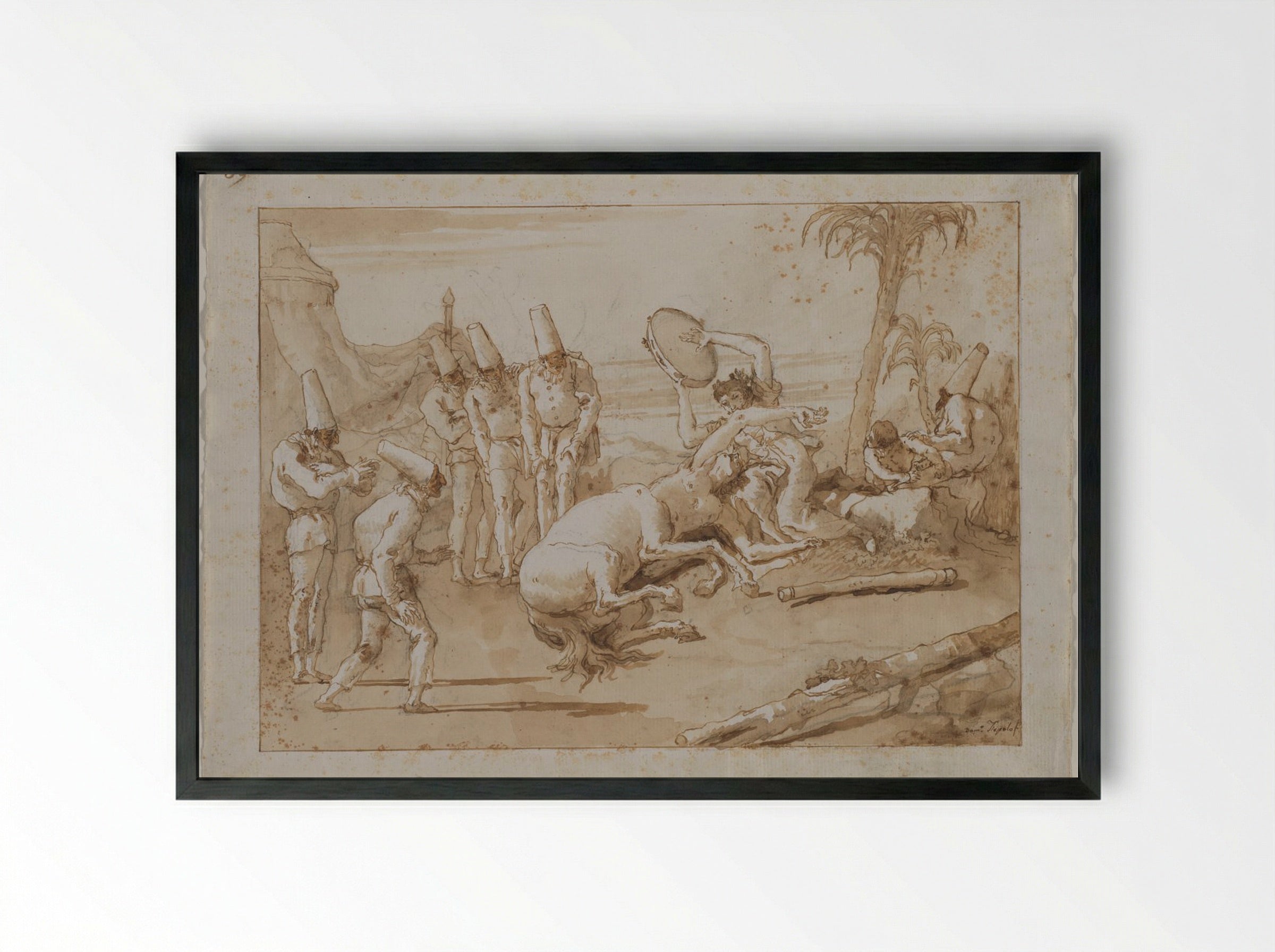 The Woman with a Tambourine - Giovanni Domenico Tiepolo - Framed Print Black