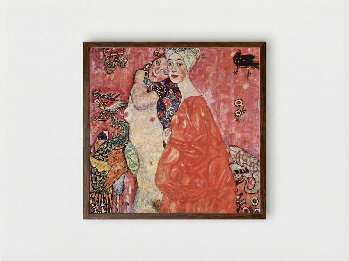 The Women Friends - Gustav Klimt - Framed Print Dark Wood