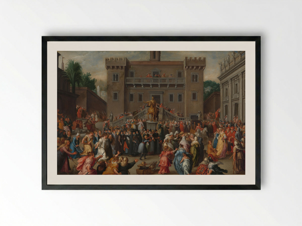 The Women of Rome Gathering at the Capitol - Pieter Isaacsz. - Framed Print Black