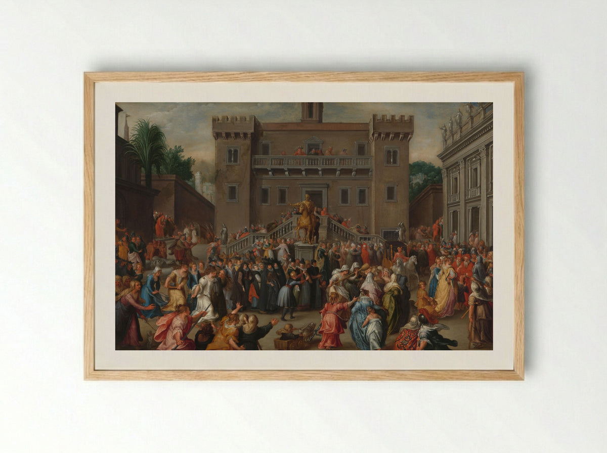 The Women of Rome Gathering at the Capitol - Pieter Isaacsz. - Framed Print Wood