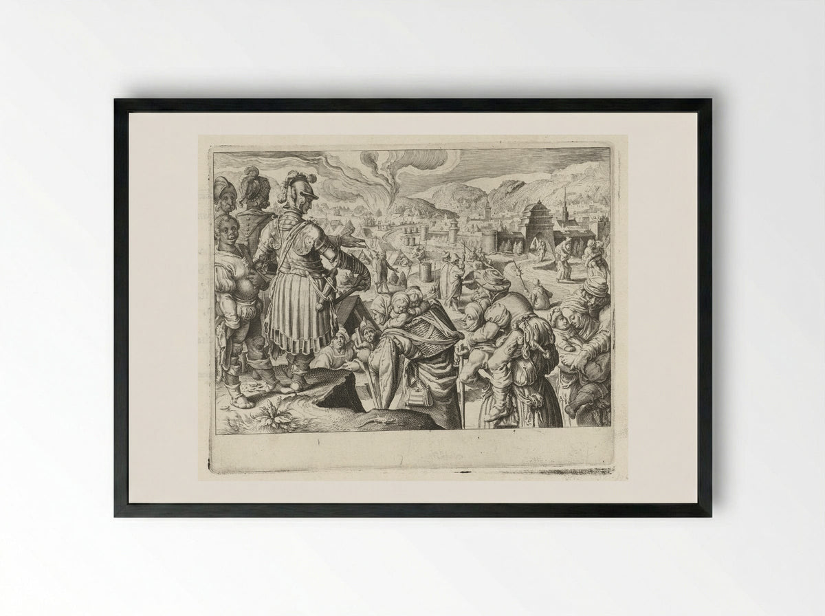 The Women of Weinsberg Carrying Their Husbands Out of the City - Zacharias Dolendo - Framed Print Black