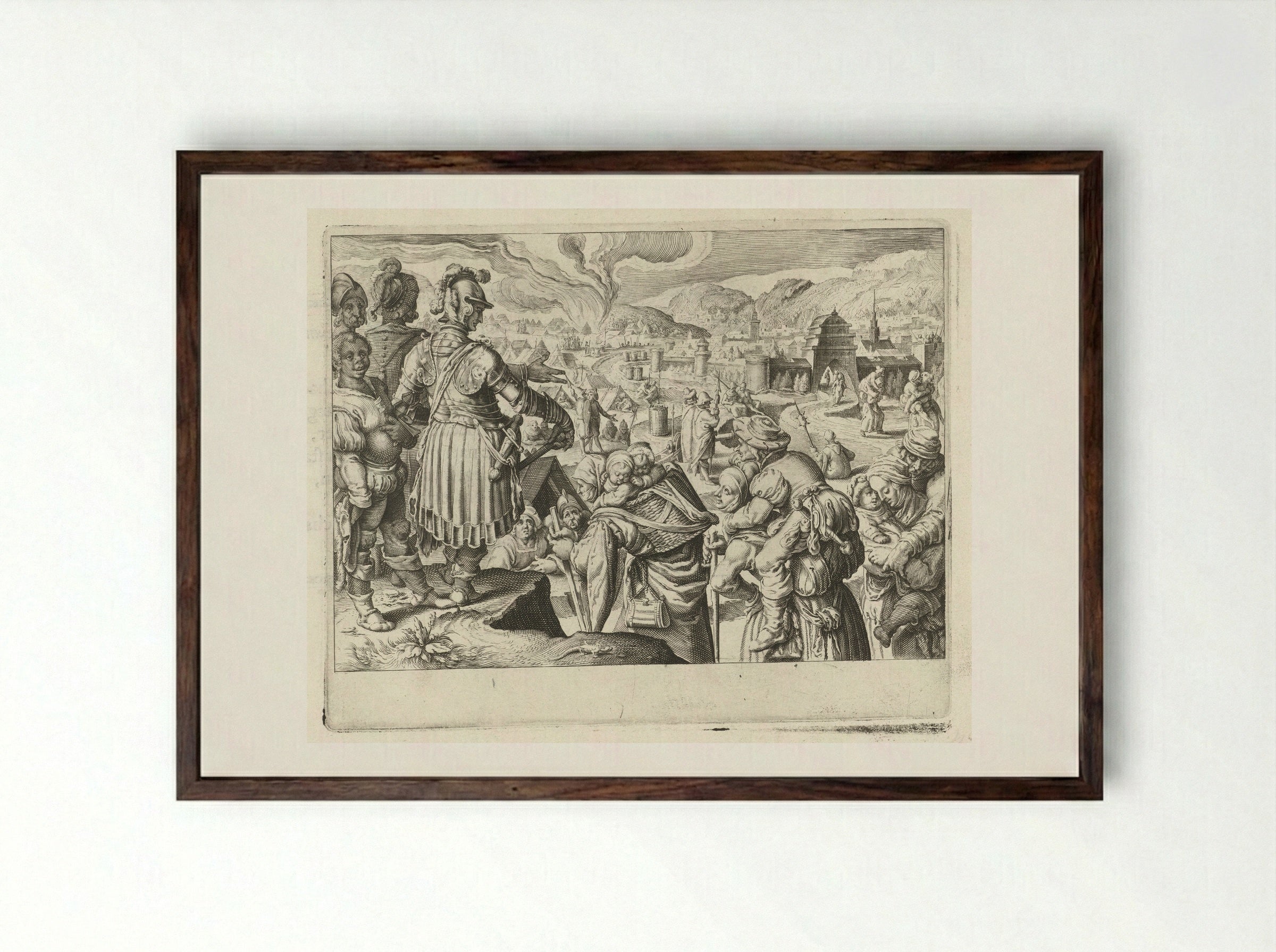 The Women of Weinsberg Carrying Their Husbands Out of the City - Zacharias Dolendo - Framed Print Dark Wood