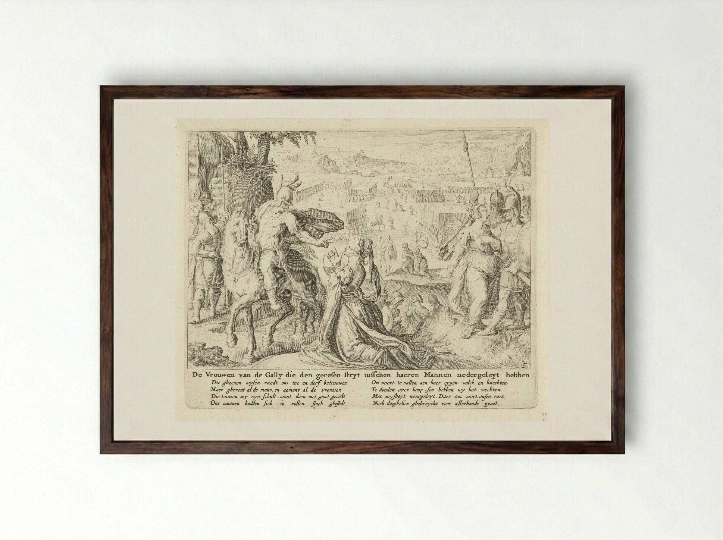 The Women of the Gally Restraining Their Men from Fighting - Zacharias Dolendo - Framed Print Dark Wood