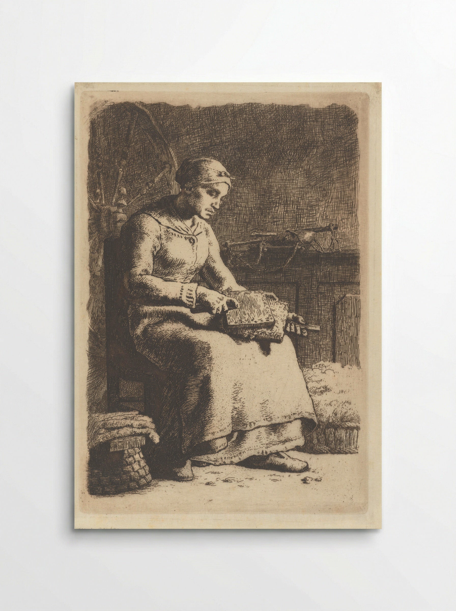 The Wool Carder - Jean-François Millet - Poster