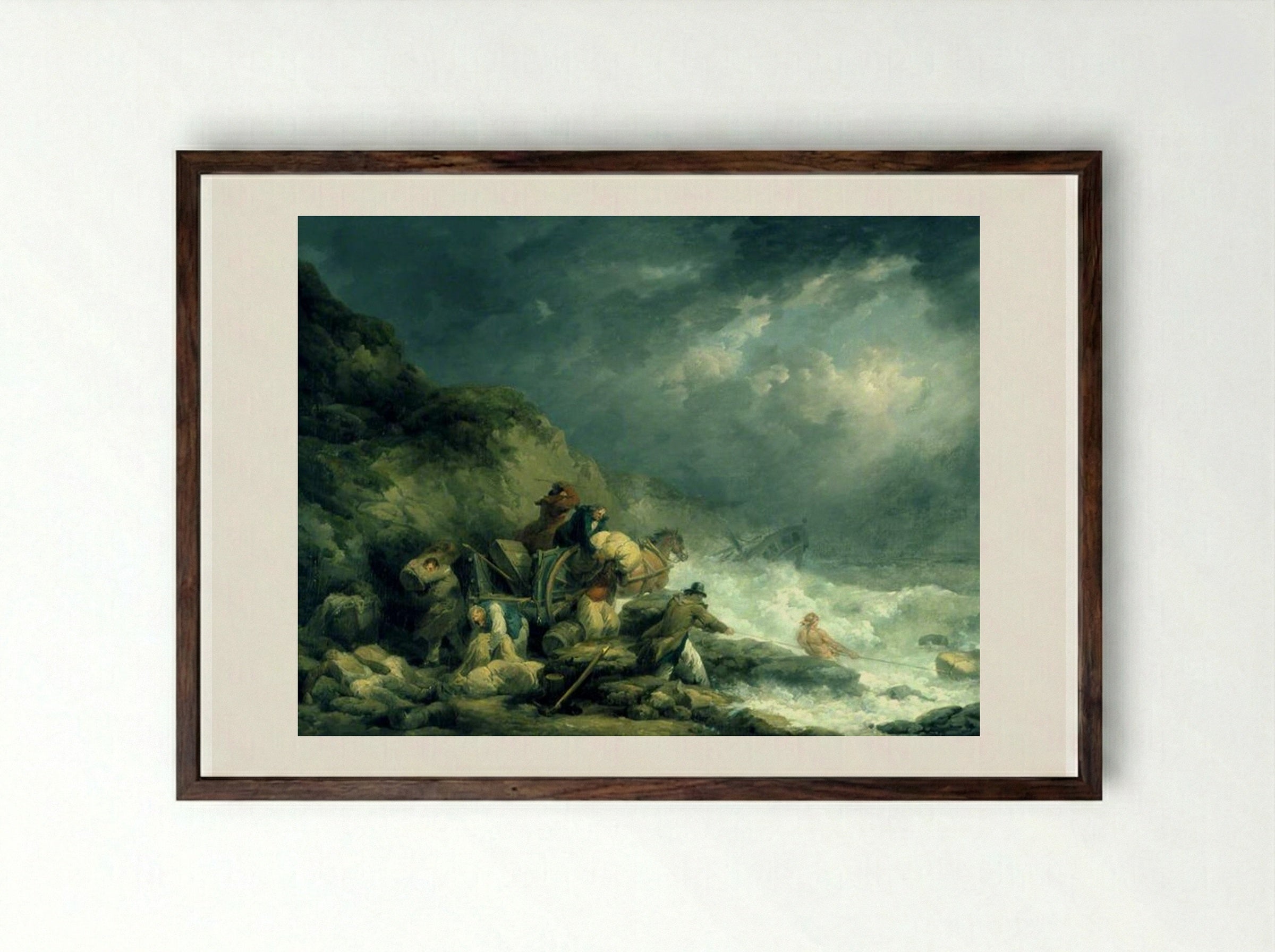 The Wreckers - George Morland - Framed Print Dark Wood
