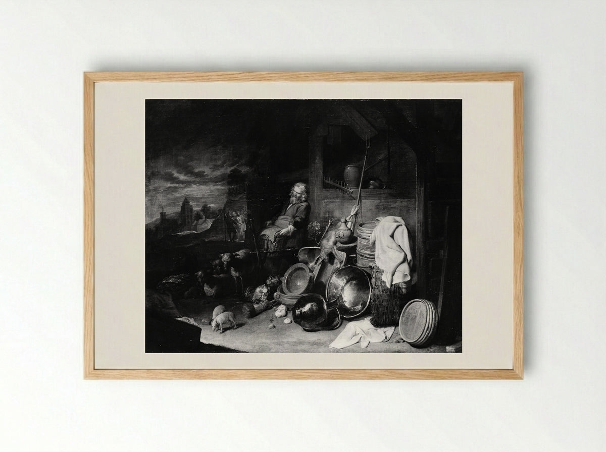 The Yard of the Inn at Emmaus - David Ryckaert III - Framed Print Wood