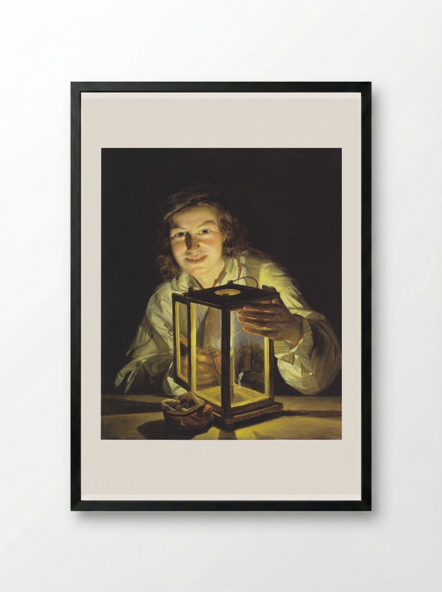 The Young Boy with the Stable-Lantern - Ferdinand Georg Waldmüller - Framed Print Black