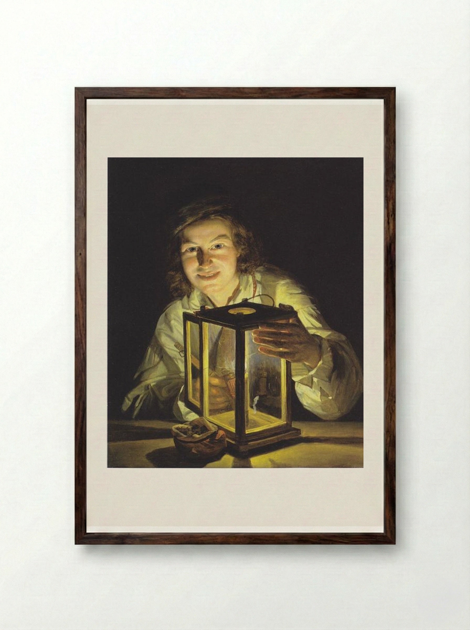 The Young Boy with the Stable-Lantern - Ferdinand Georg Waldmüller - Framed Print Dark Wood