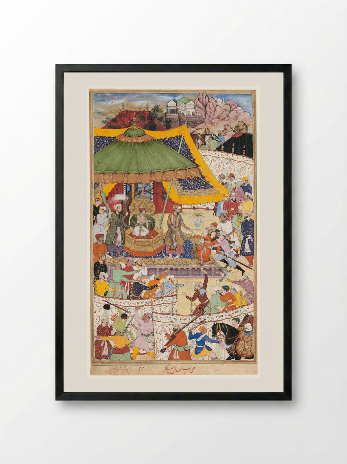 The Young Emperor Akbar Arrests the Insolent Shah Abu’l-Maali - Basawan - Framed Print Black