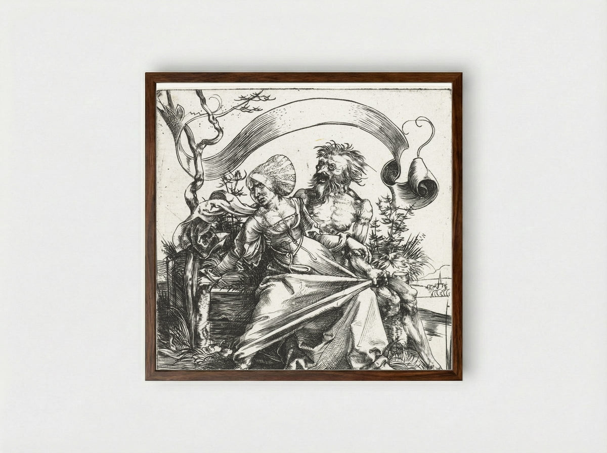 The Young Woman Attacked by Death - Albrecht Dürer - Framed Print Dark Wood