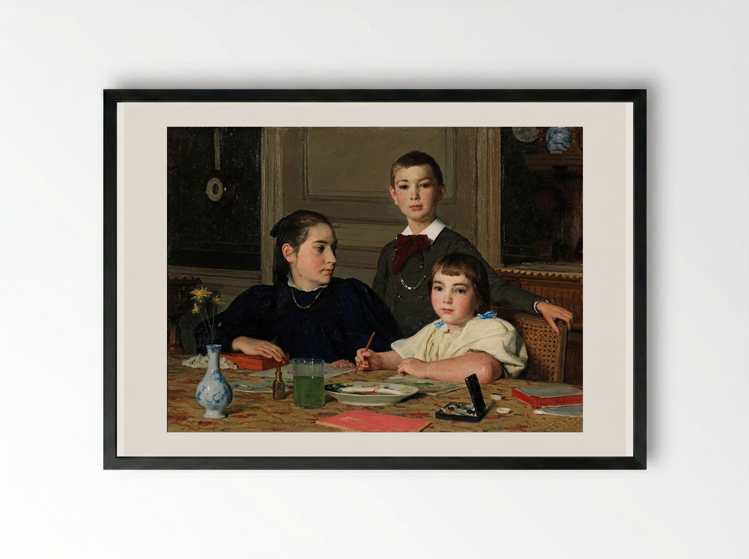 The Zaeslin Siblings - Albert Anker - Framed Print Black