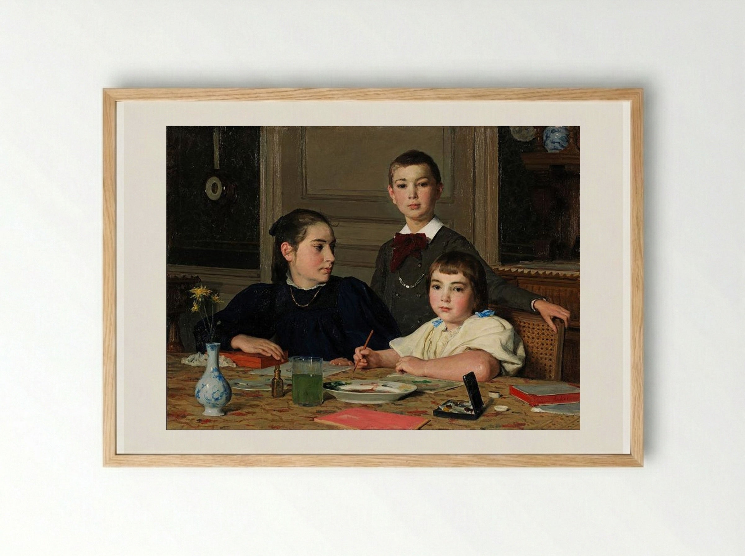 The Zaeslin Siblings - Albert Anker - Framed Print Wood