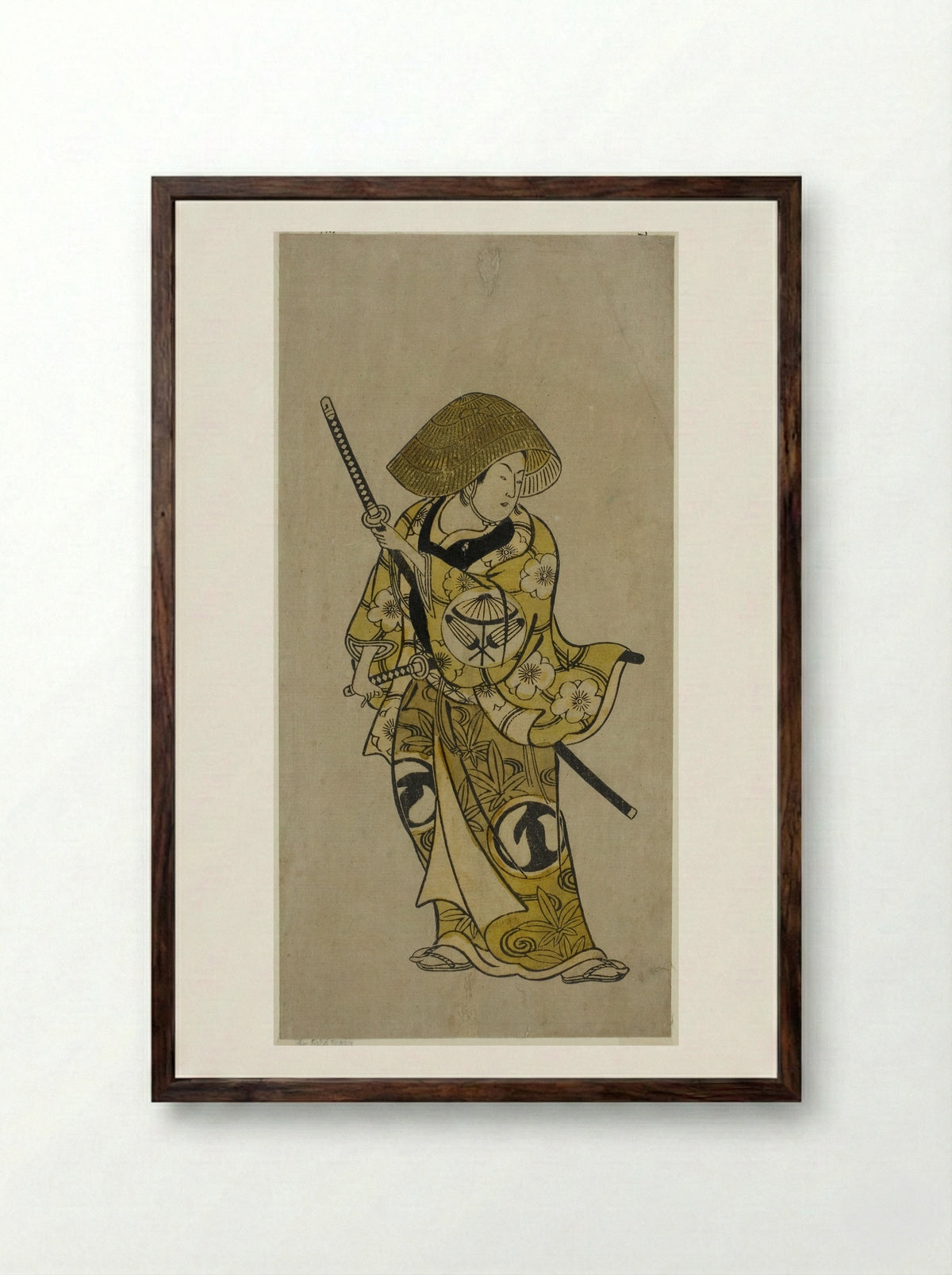 The actor Fujimura Handayu II as Nowake no Mae - Okumura Toshinobu - Framed Print Dark Wood