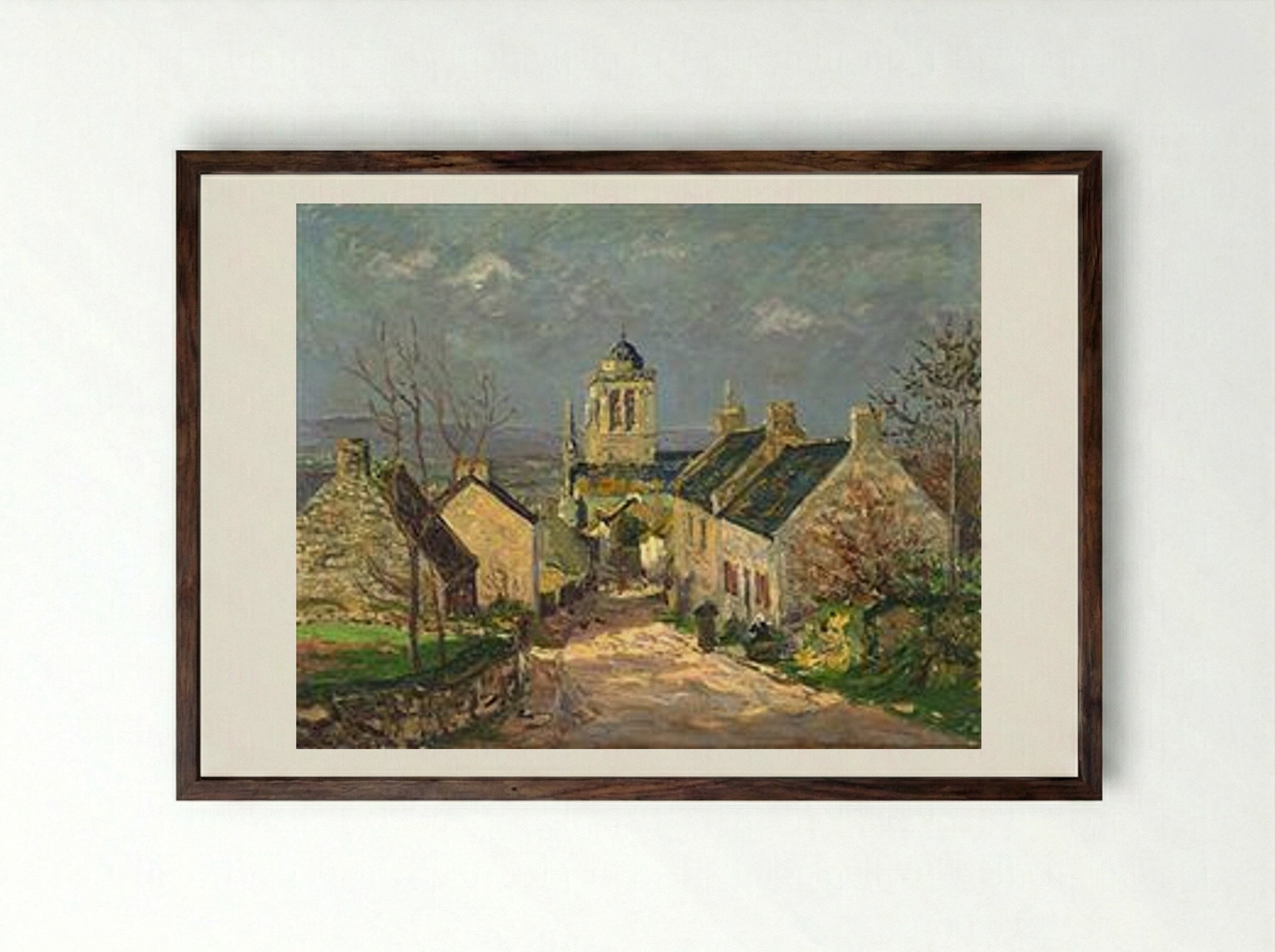 The descending street at Locronan - Maxime Maufra - Framed Print Dark Wood