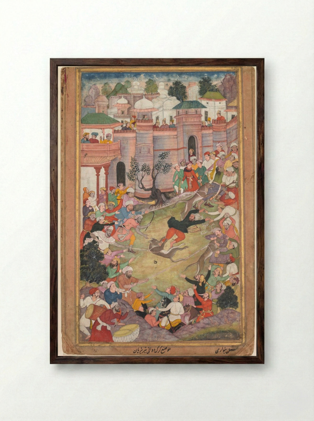 The game of wolf-running in Tabriz - Banavari - Framed Print Dark Wood
