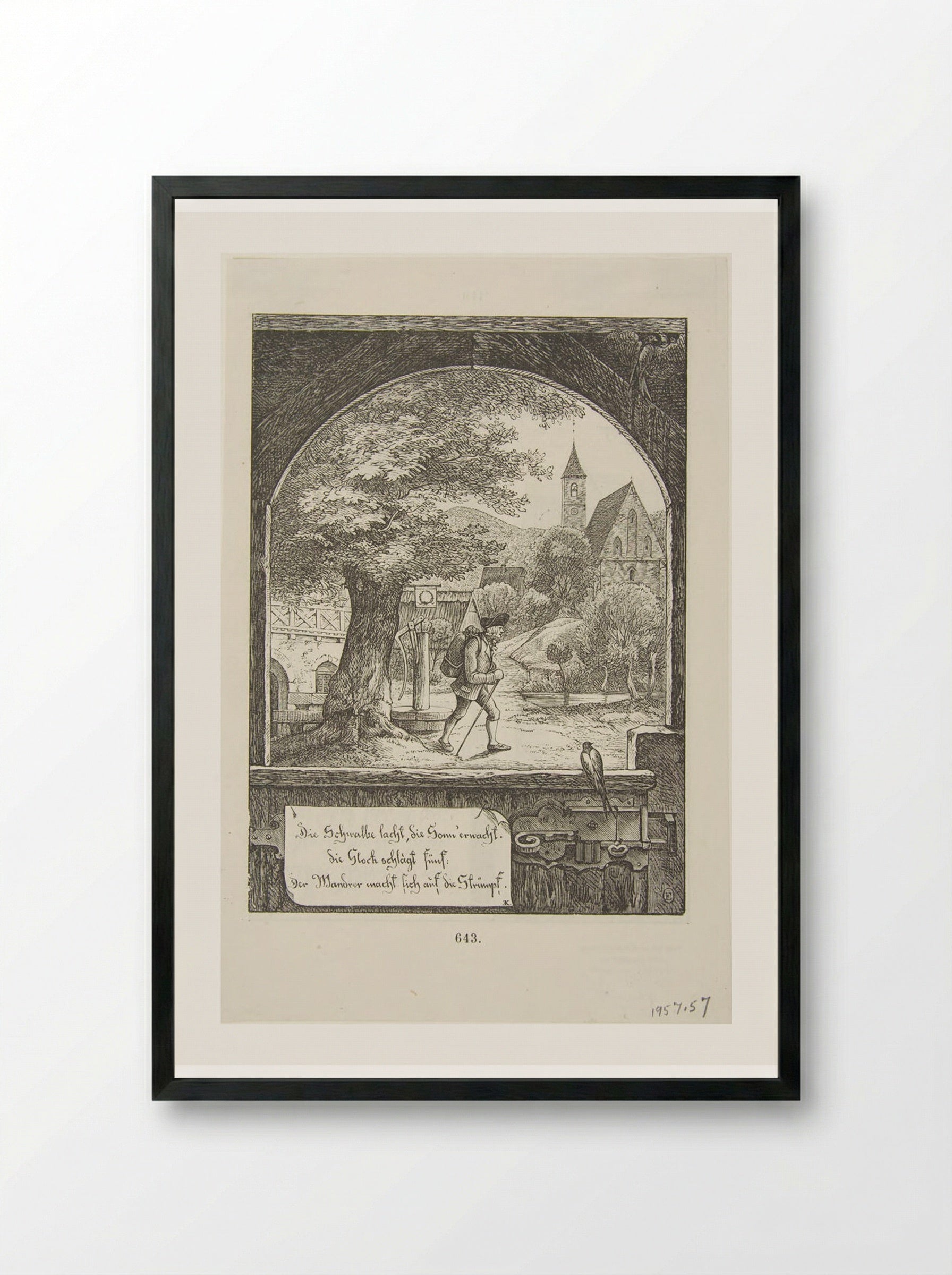 The swallow laughs, the sun awakes - Adrian Ludwig Richter - Framed Print Black