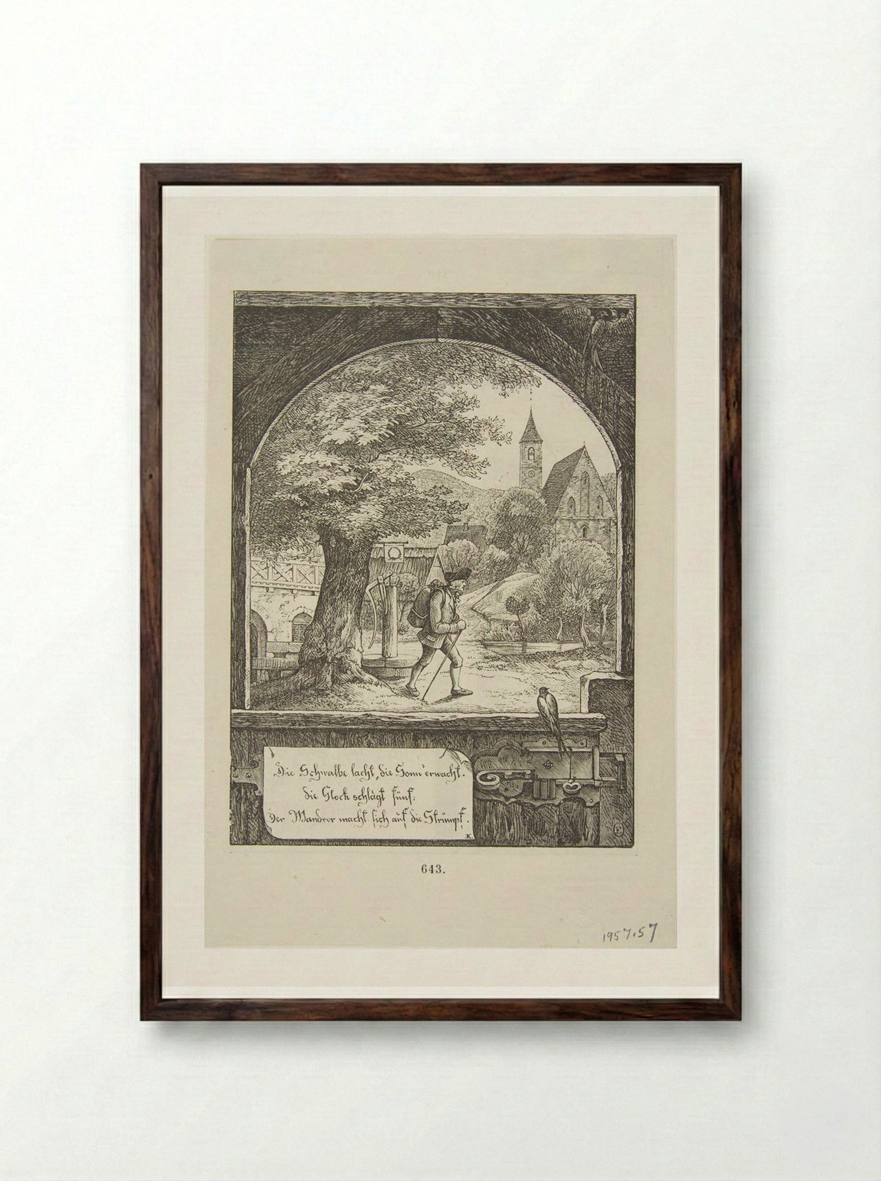 The swallow laughs, the sun awakes - Adrian Ludwig Richter - Framed Print Dark Wood