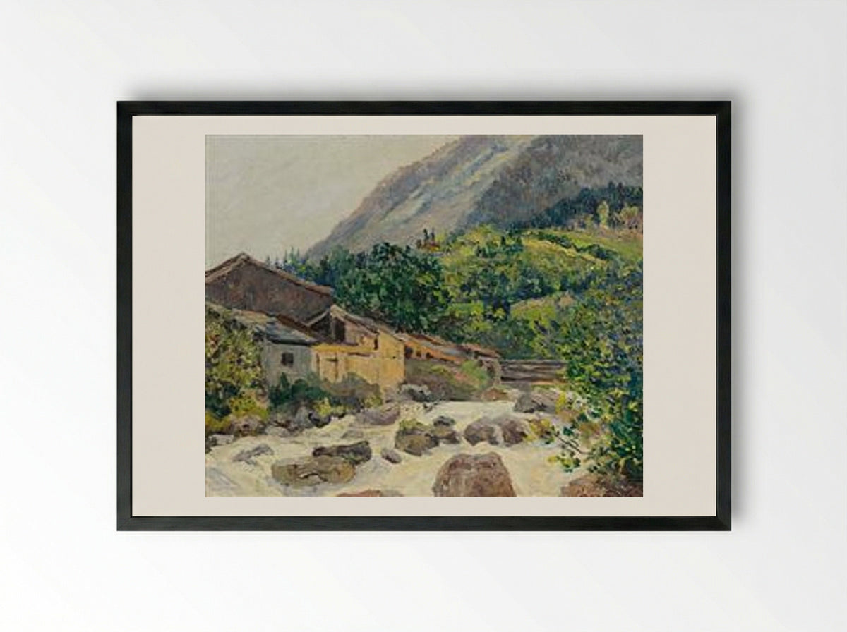 The village on the river, Bozel - Maxime Maufra - Framed Print Black