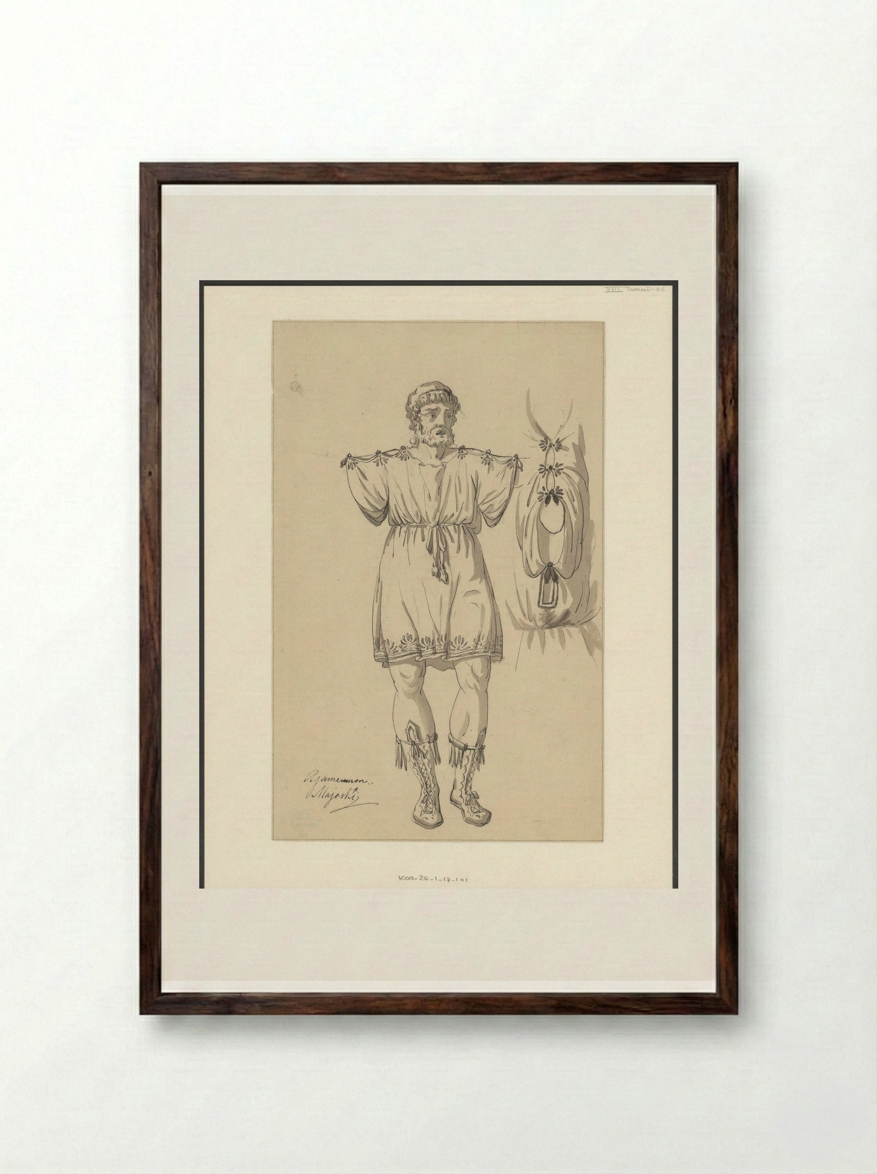 Theaterkostuum voor Aigisthos uit de voorstelling Agamemnon - Johannes Jelgerhuis - Framed Print Dark Wood