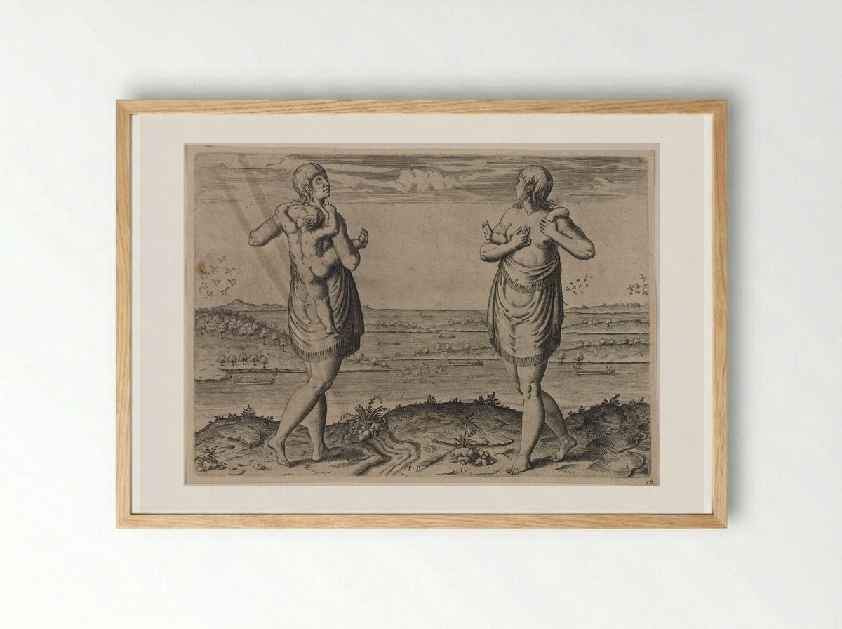 Their Manner of Carrying their Children - Theodor de Bry - Framed Print Wood