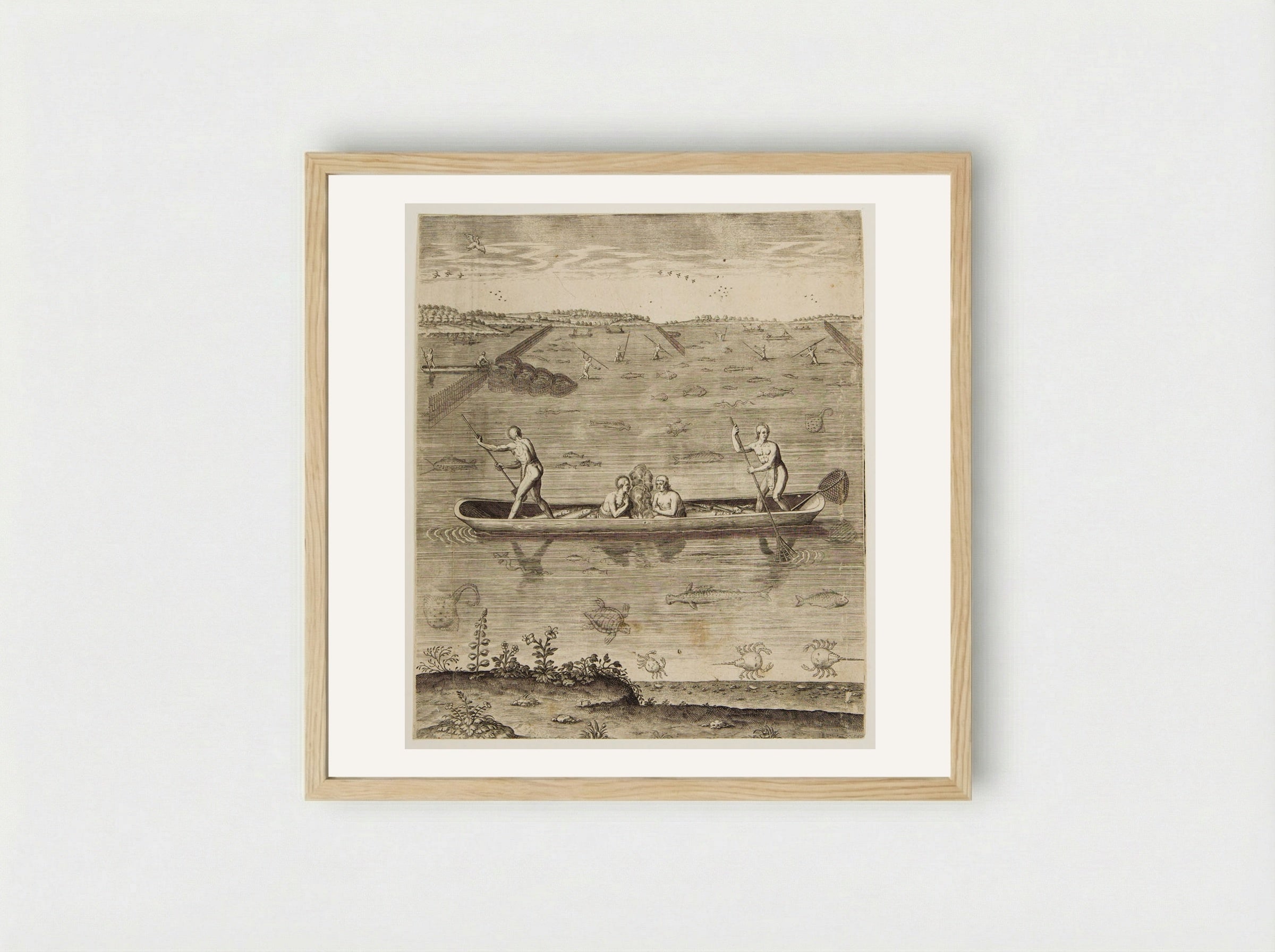 Their Manner of Fishing in Virginia - Theodor de Bry - Framed Print Wood