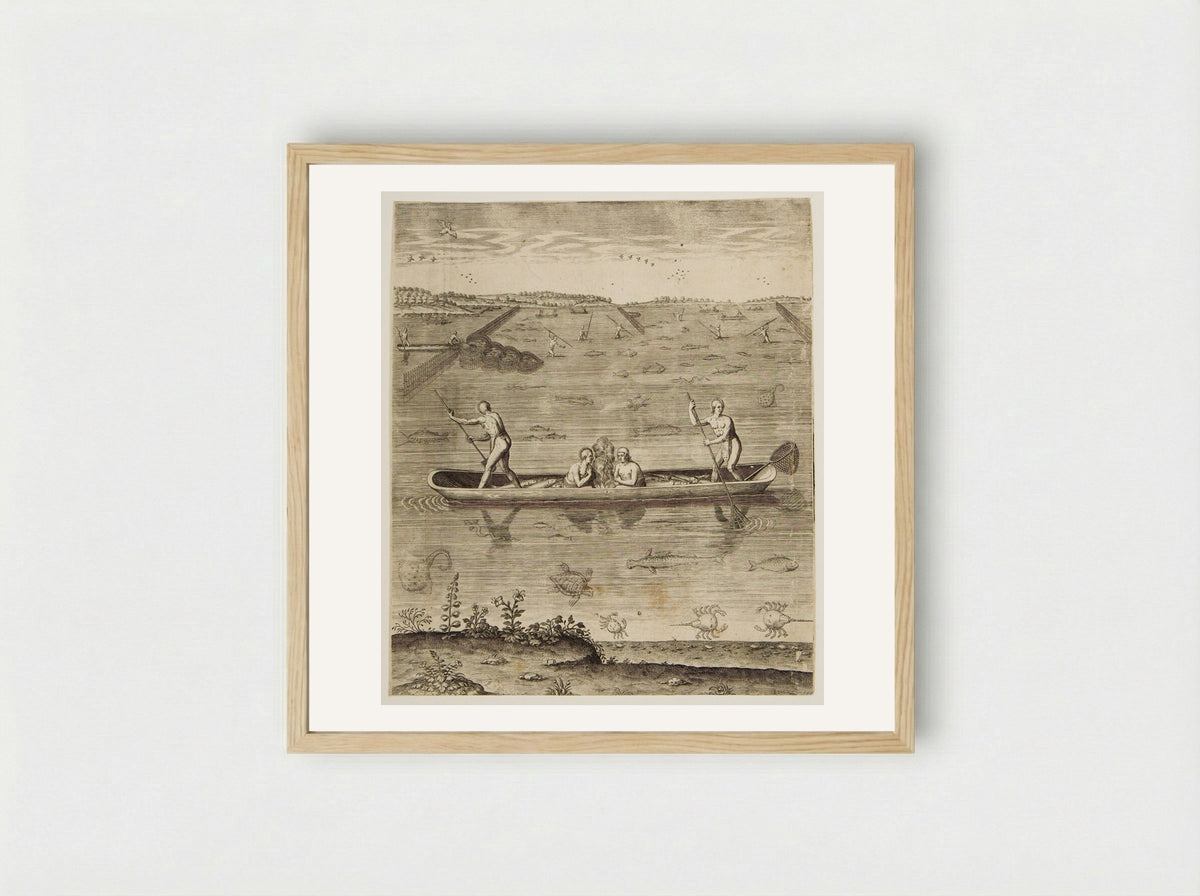 Their Manner of Fishing in Virginia - Theodor de Bry - Framed Print Wood
