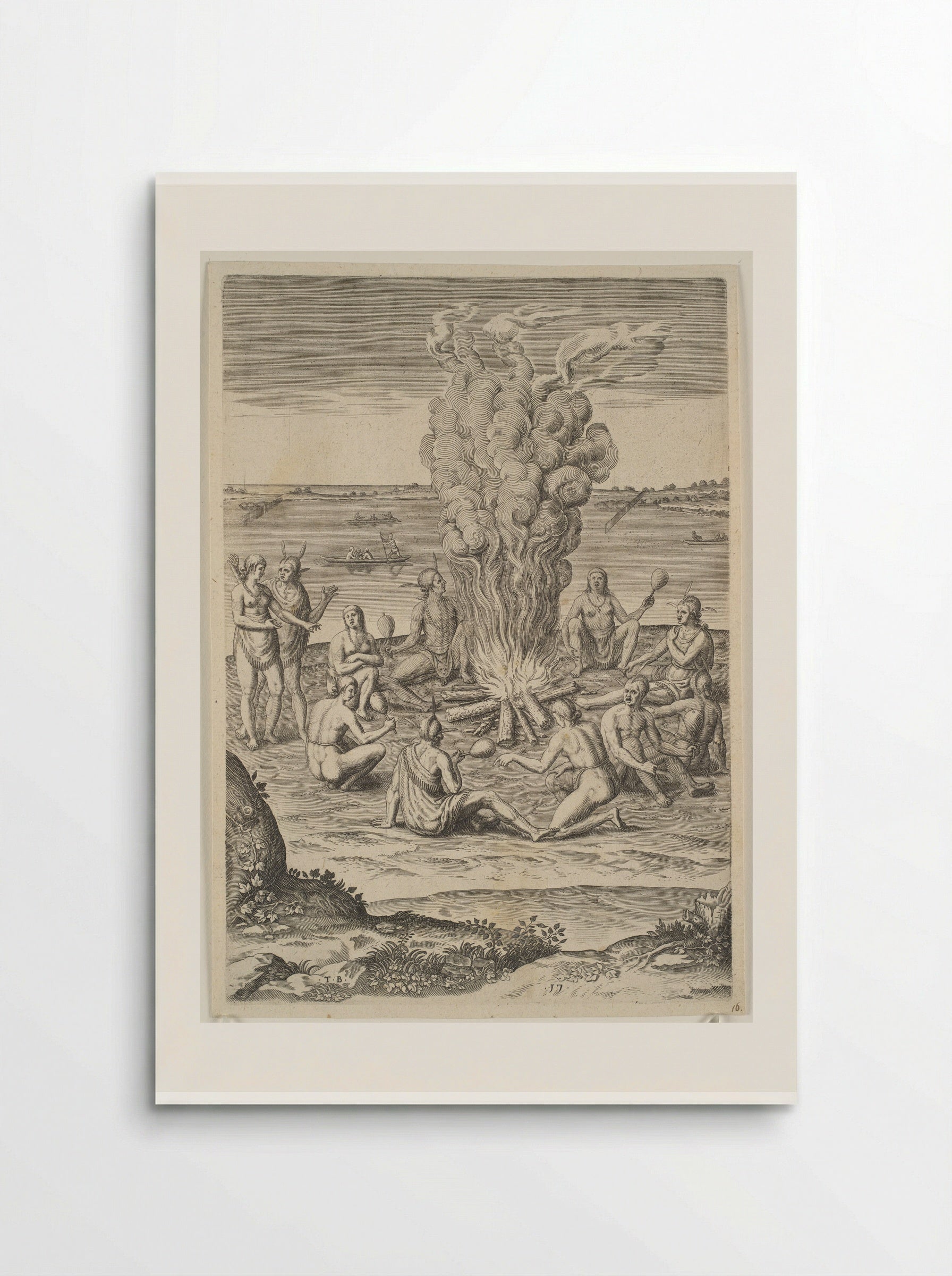 Their Manner of Praying with Rattles about the Fire - Theodor de Bry - Poster