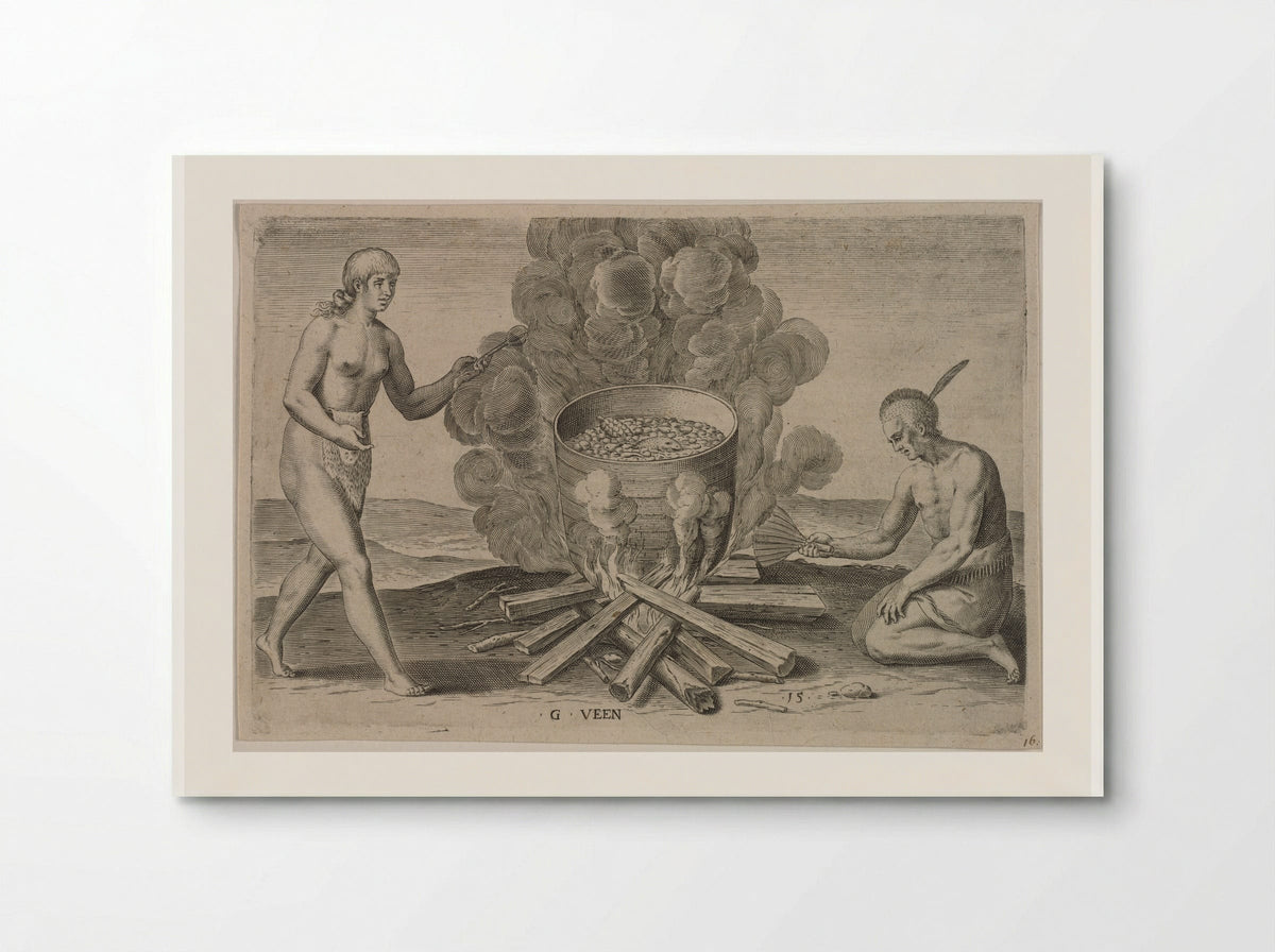 Their Seething of their Meat in Earthen Pots - Theodor de Bry - Poster