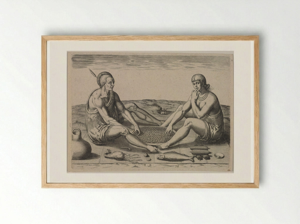 Their Sitting at Meat - Theodor de Bry - Framed Print Wood