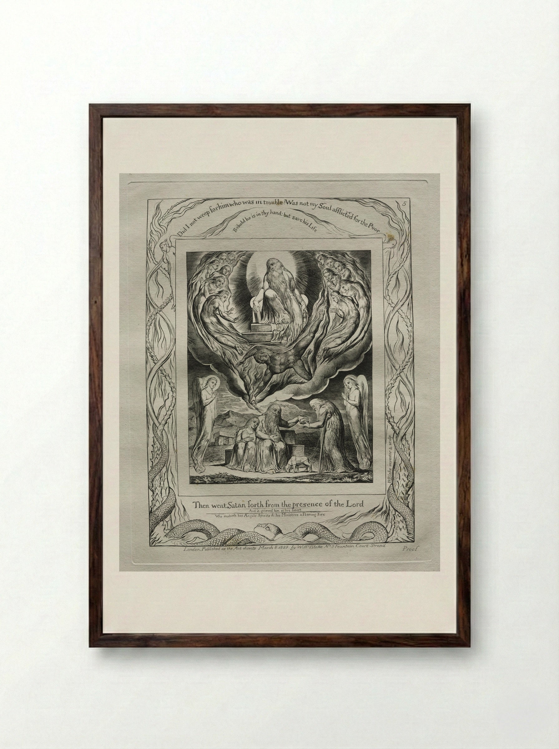 Then Went Satan Forth from the Presence of the Lord - William Blake - Framed Print Dark Wood