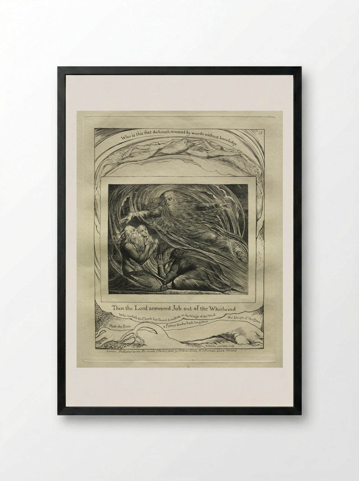 Then the Lord Answered Job out of the Whirlwind - William Blake - Framed Print Black