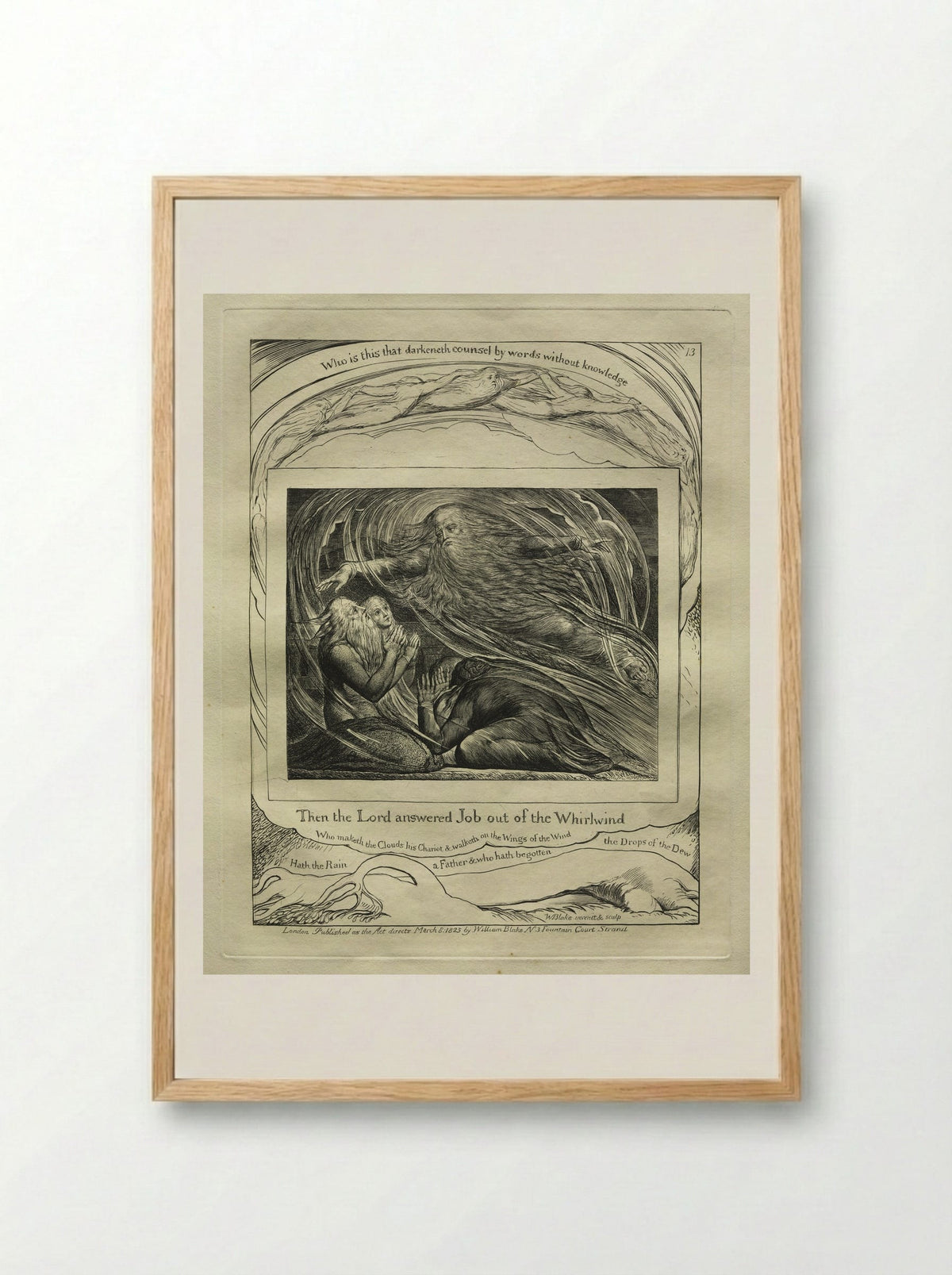 Then the Lord Answered Job out of the Whirlwind - William Blake - Framed Print Wood