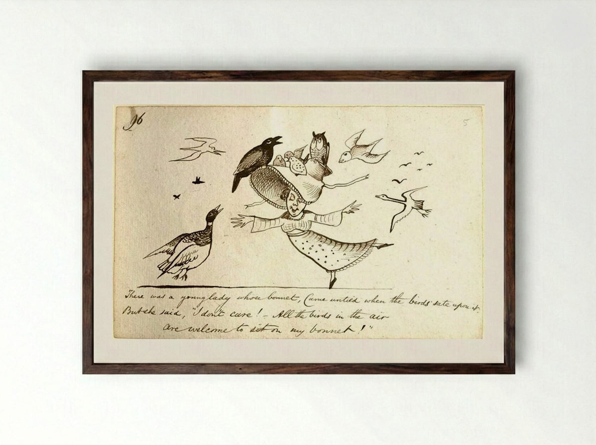 There was a Young Lady whose bonnet - Edward Lear - Framed Print Dark Wood