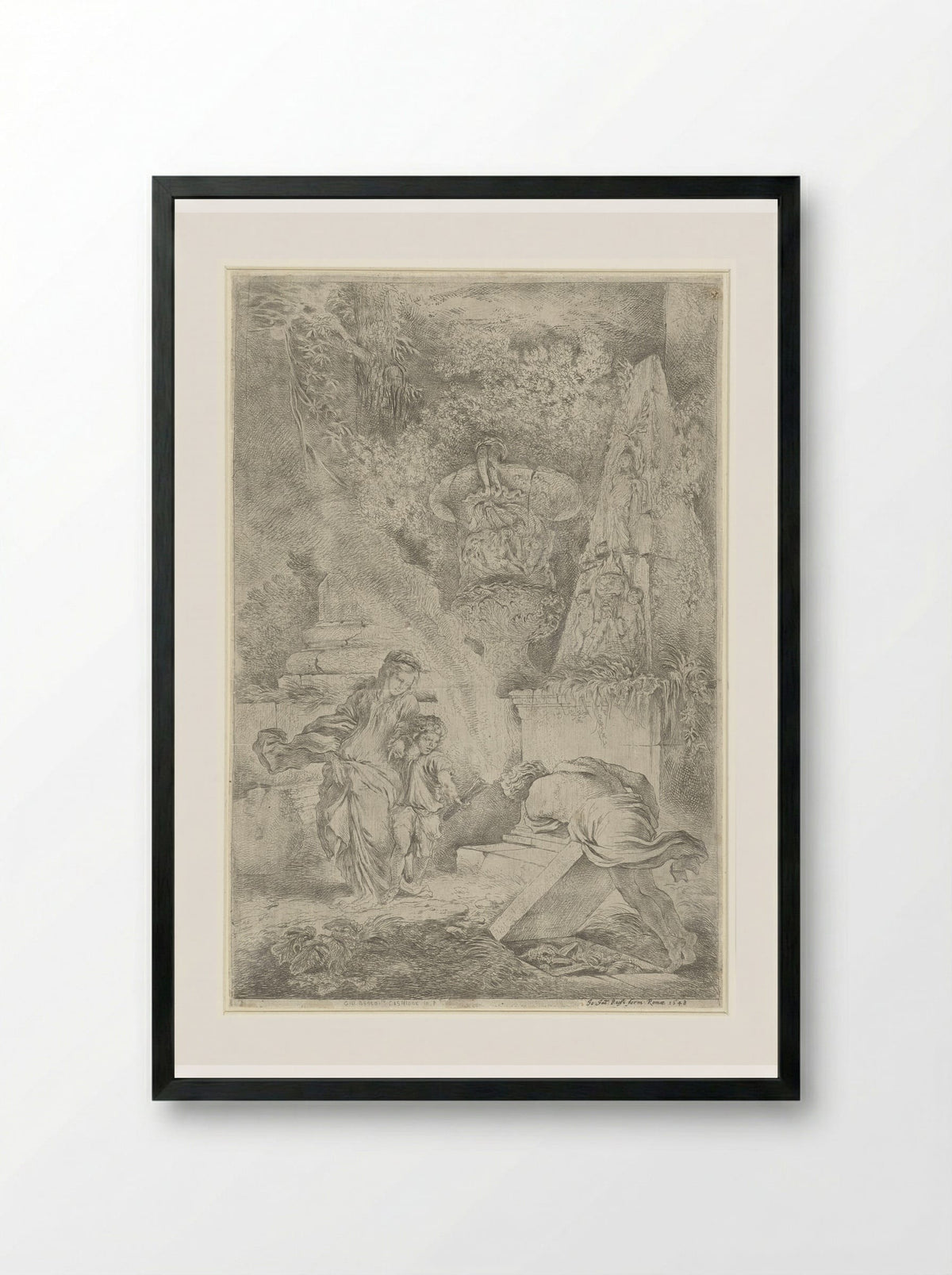 Theseus Discovers His Father's Weapons - Giovanni Benedetto Castiglione - Framed Print Black