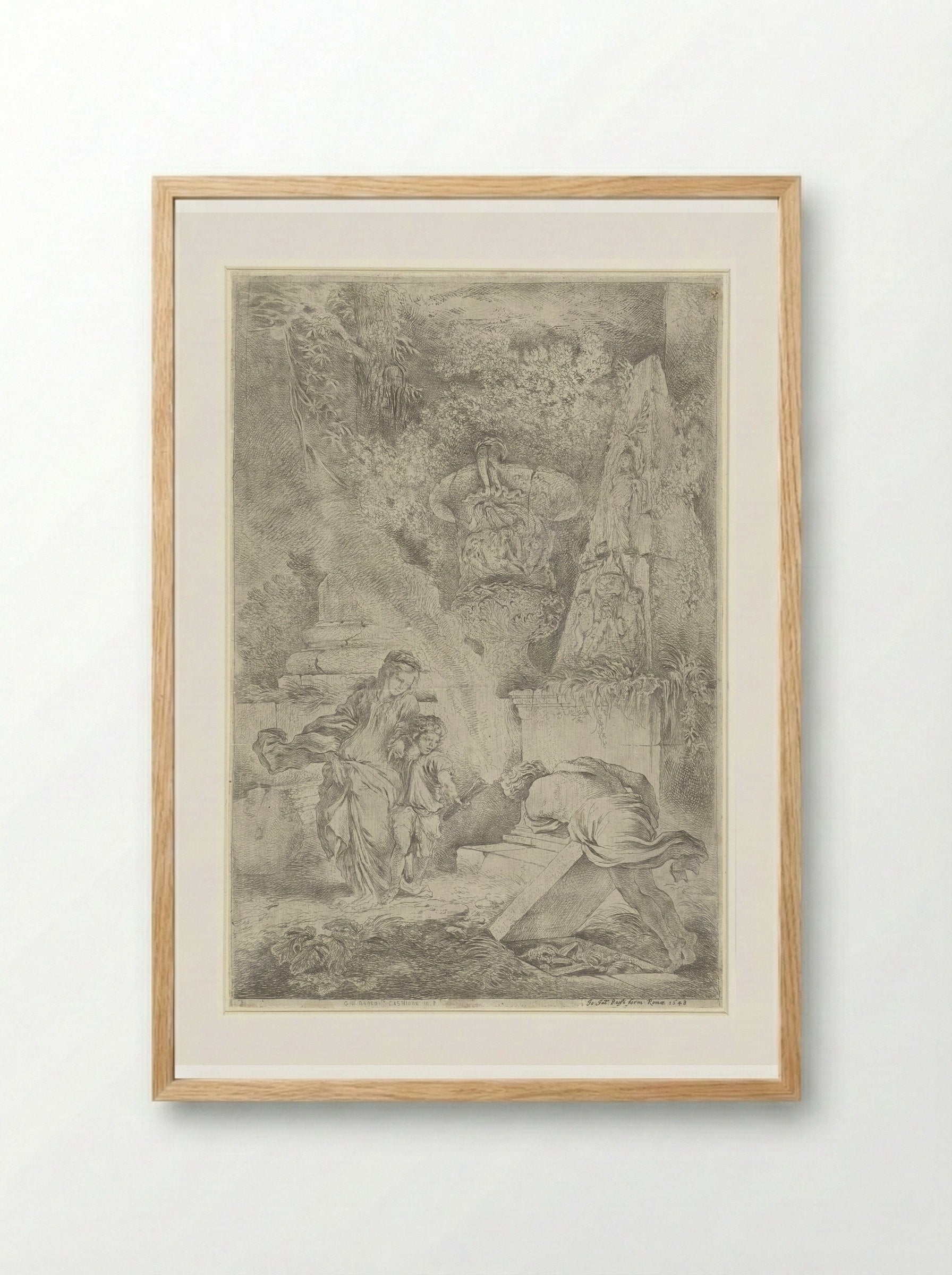 Theseus Discovers His Father's Weapons - Giovanni Benedetto Castiglione - Framed Print Wood