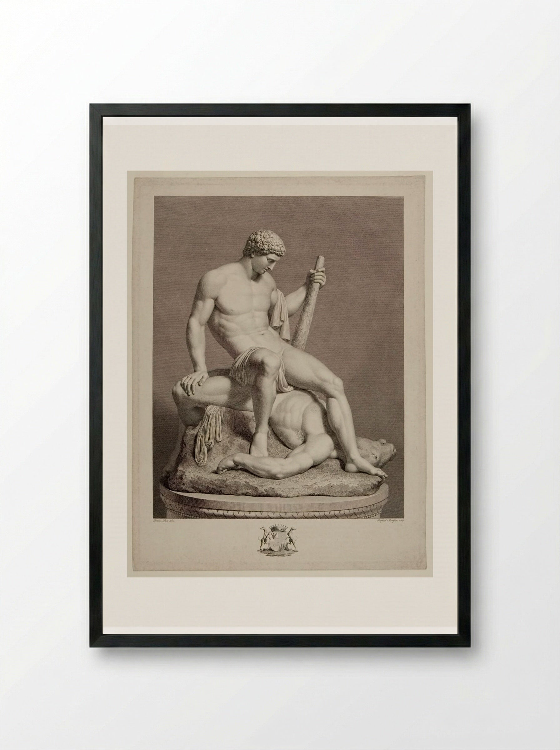 Theseus Seated on the Conquered Minotaur - Raphael Morghen - Framed Print Black
