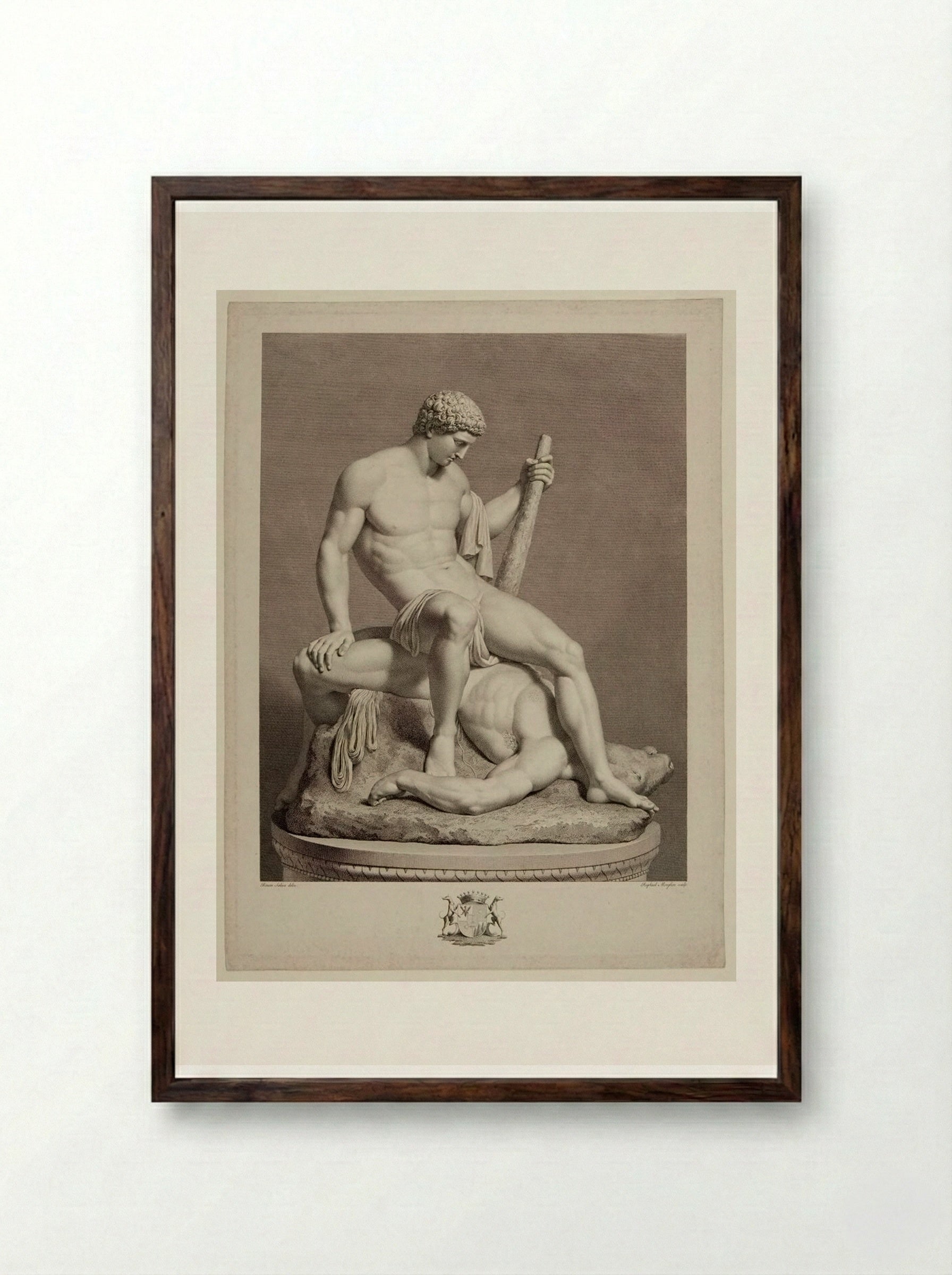 Theseus Seated on the Conquered Minotaur - Raphael Morghen - Framed Print Dark Wood