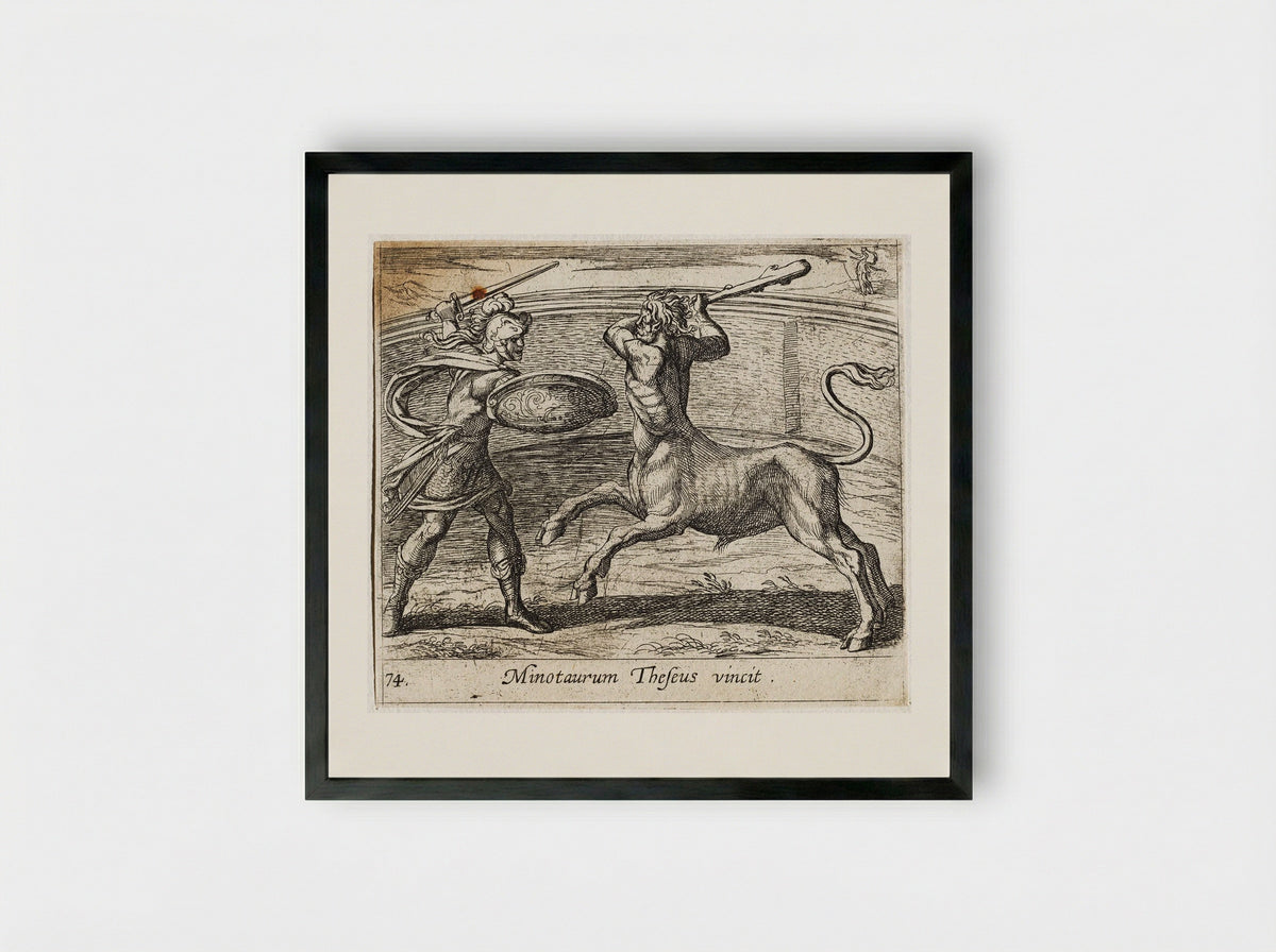 Theseus and the Minotaur - Antonio Tempesta - Framed Print Black