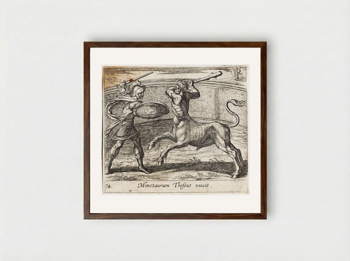 Theseus and the Minotaur - Antonio Tempesta - Framed Print Dark Wood