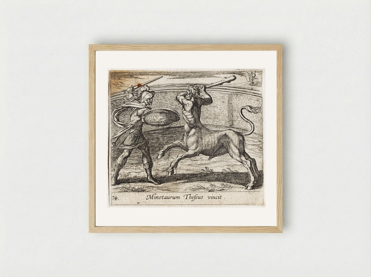 Theseus and the Minotaur - Antonio Tempesta - Framed Print Wood