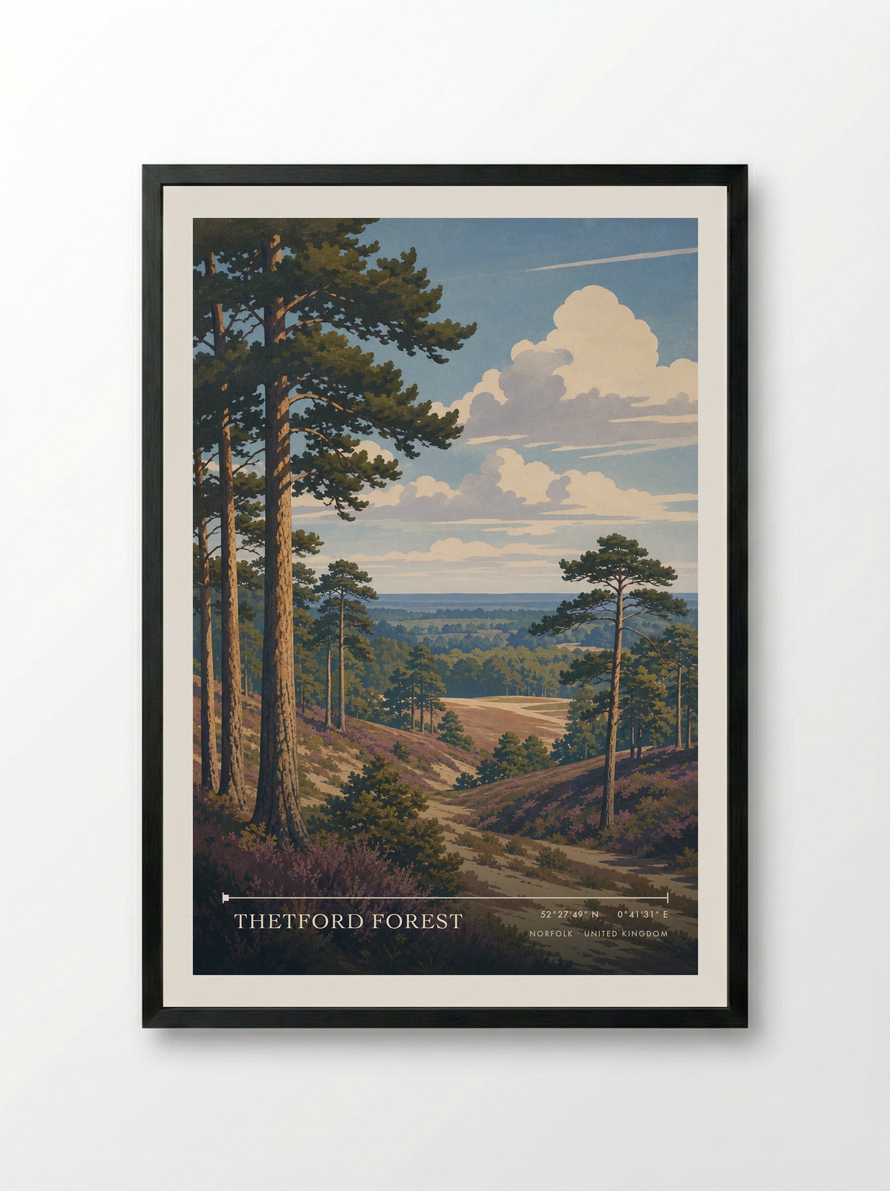 Thetford Forest Norfolk United Kingdom Travel Poster - Framed Print Black